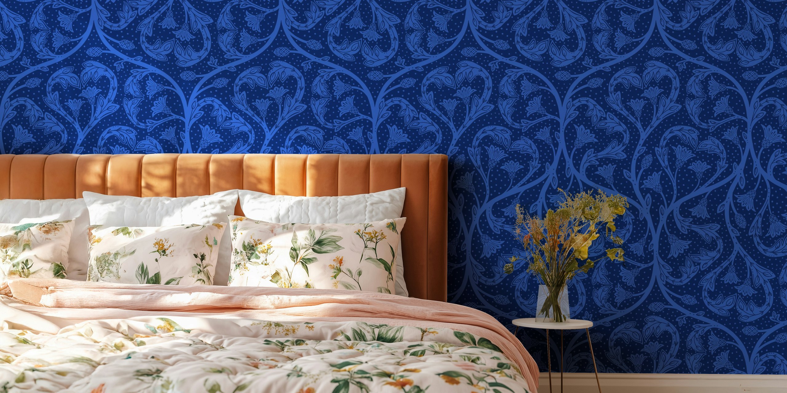 Victorian dandelion hearts wallpaper in a room