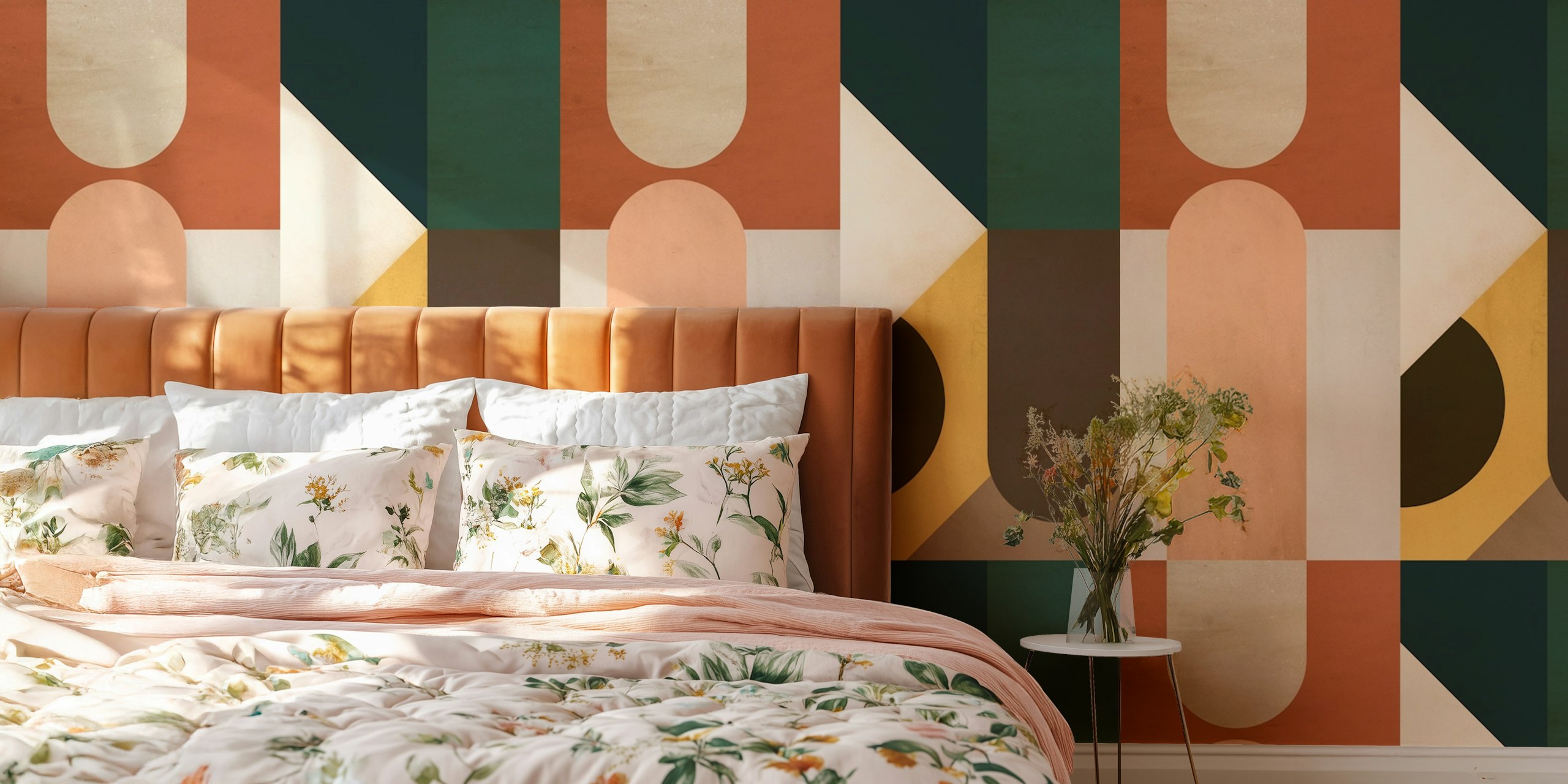 Mid Century abstract geometric shapes in earthy tones wallpaper