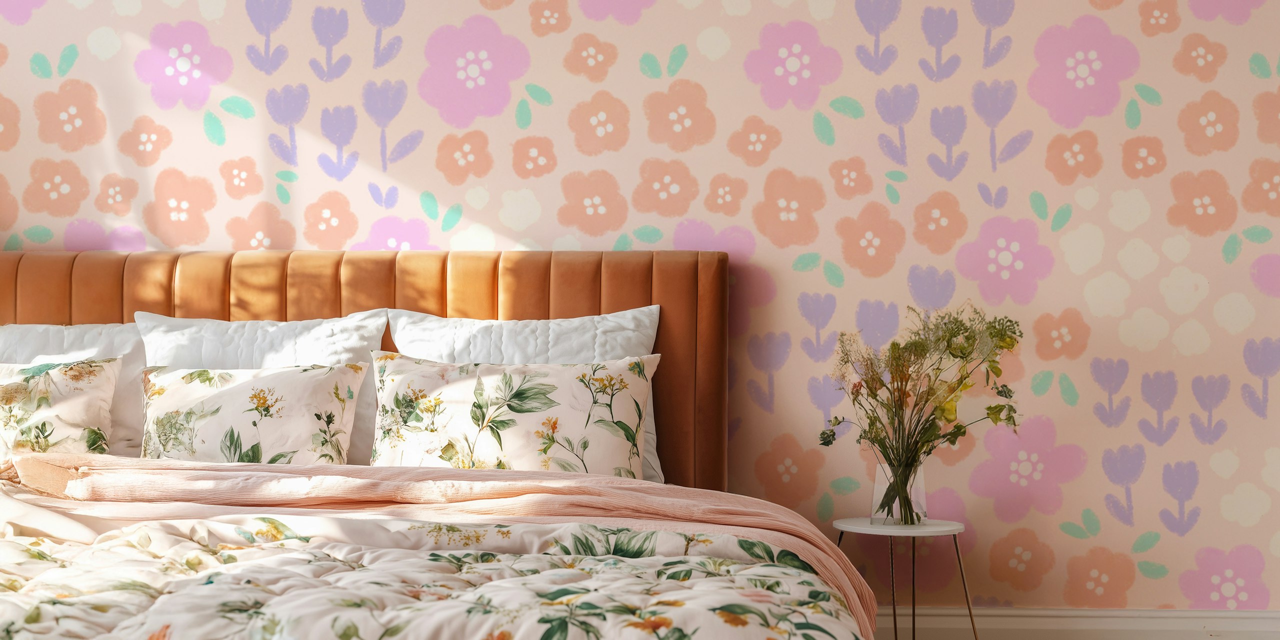 Floral wallpaper design in a room