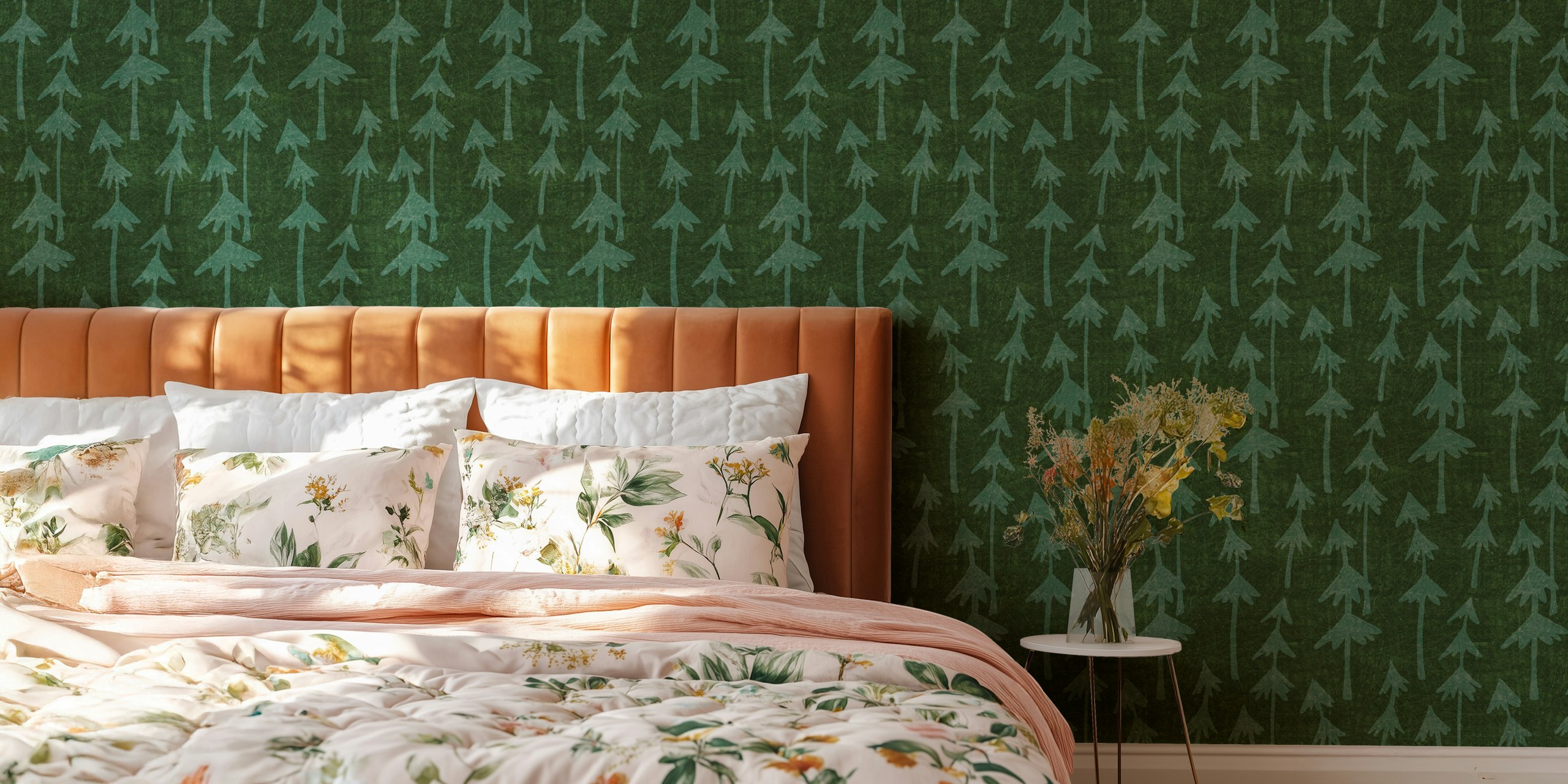 Prescott groene wallpaper met bomenpatroon