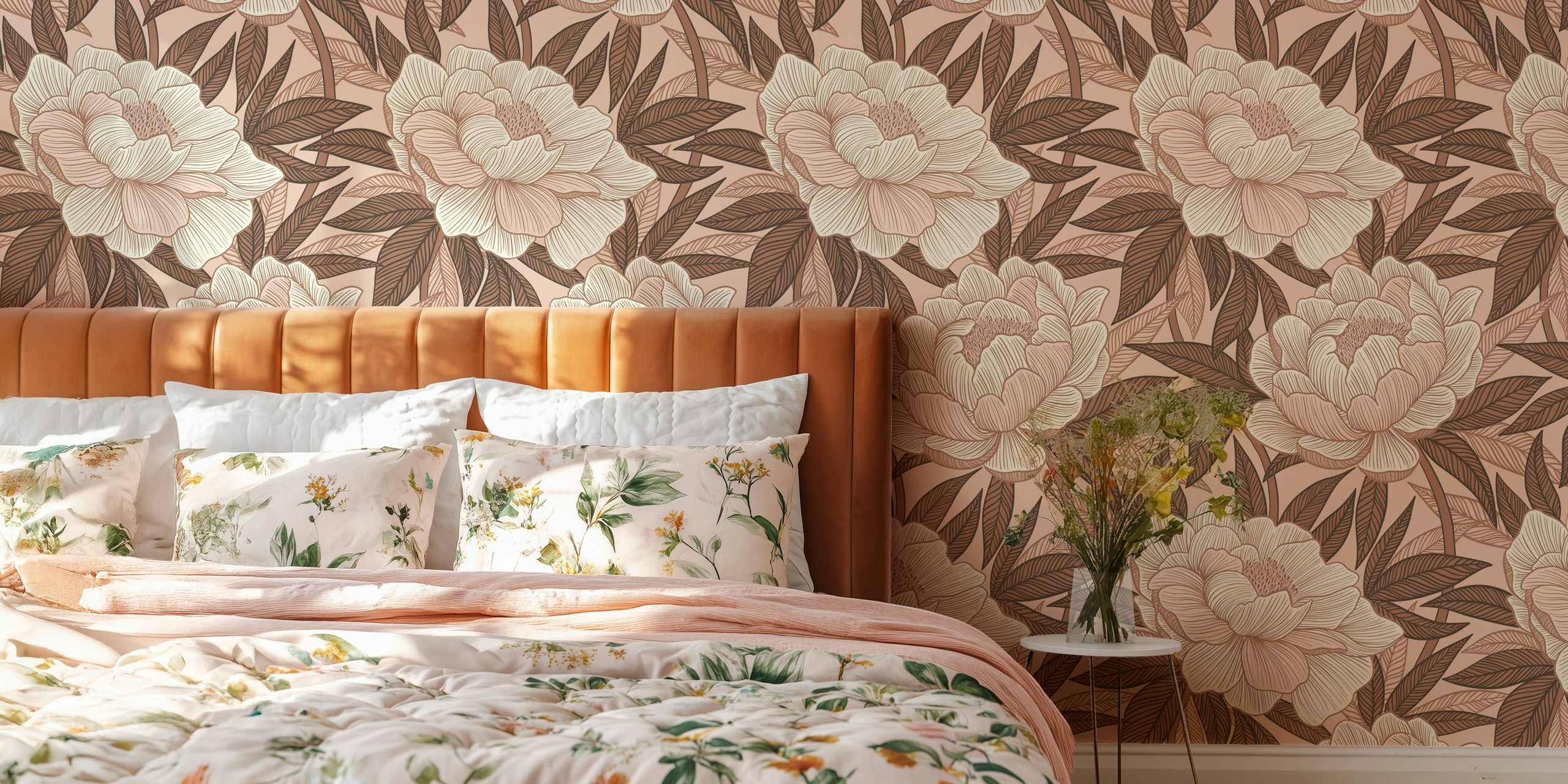 Dreamy Creamy Peonies carta da parati in una stanza