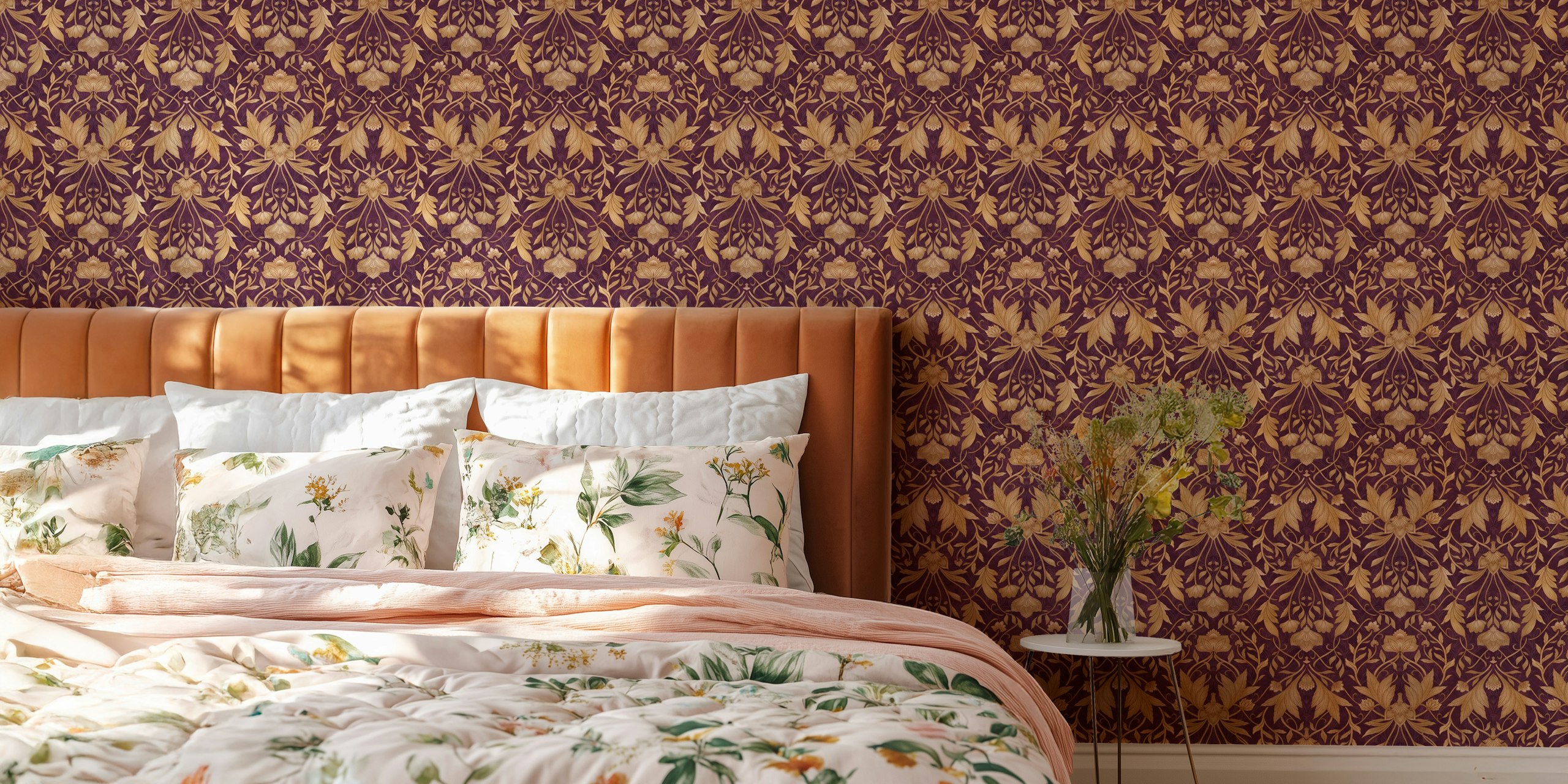 Morris Floral Damask ruby burgundy tapeta