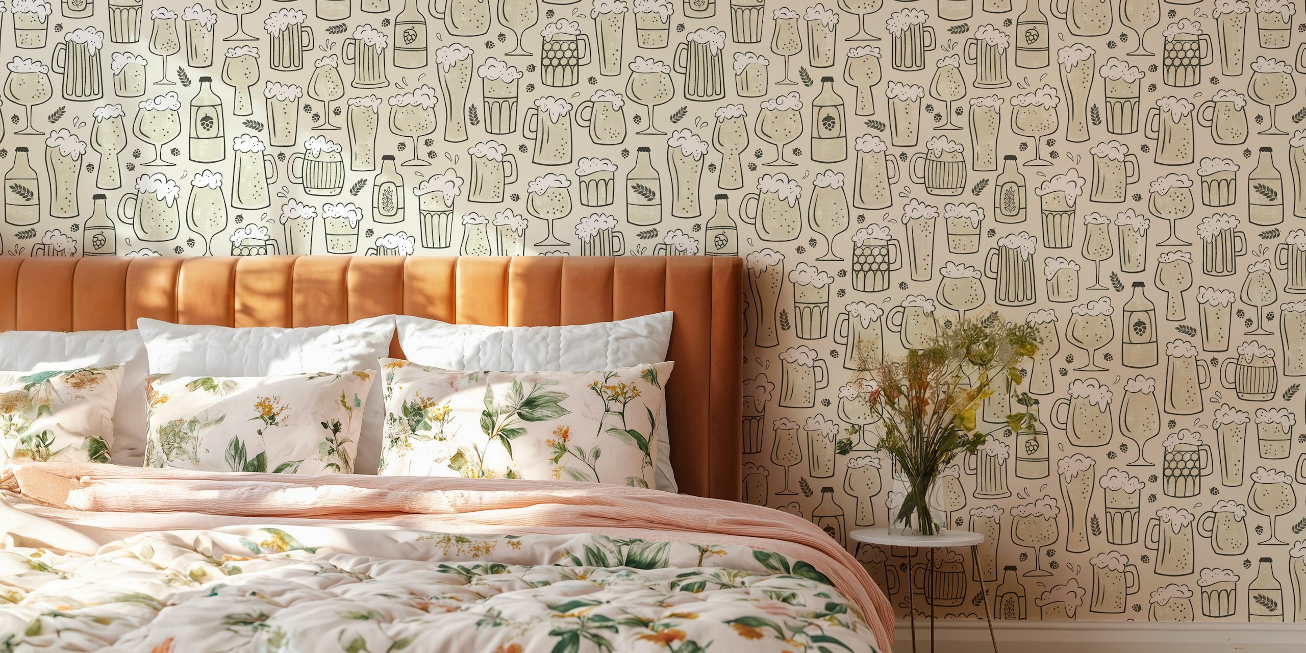 Beers patterned wallpaper in a room