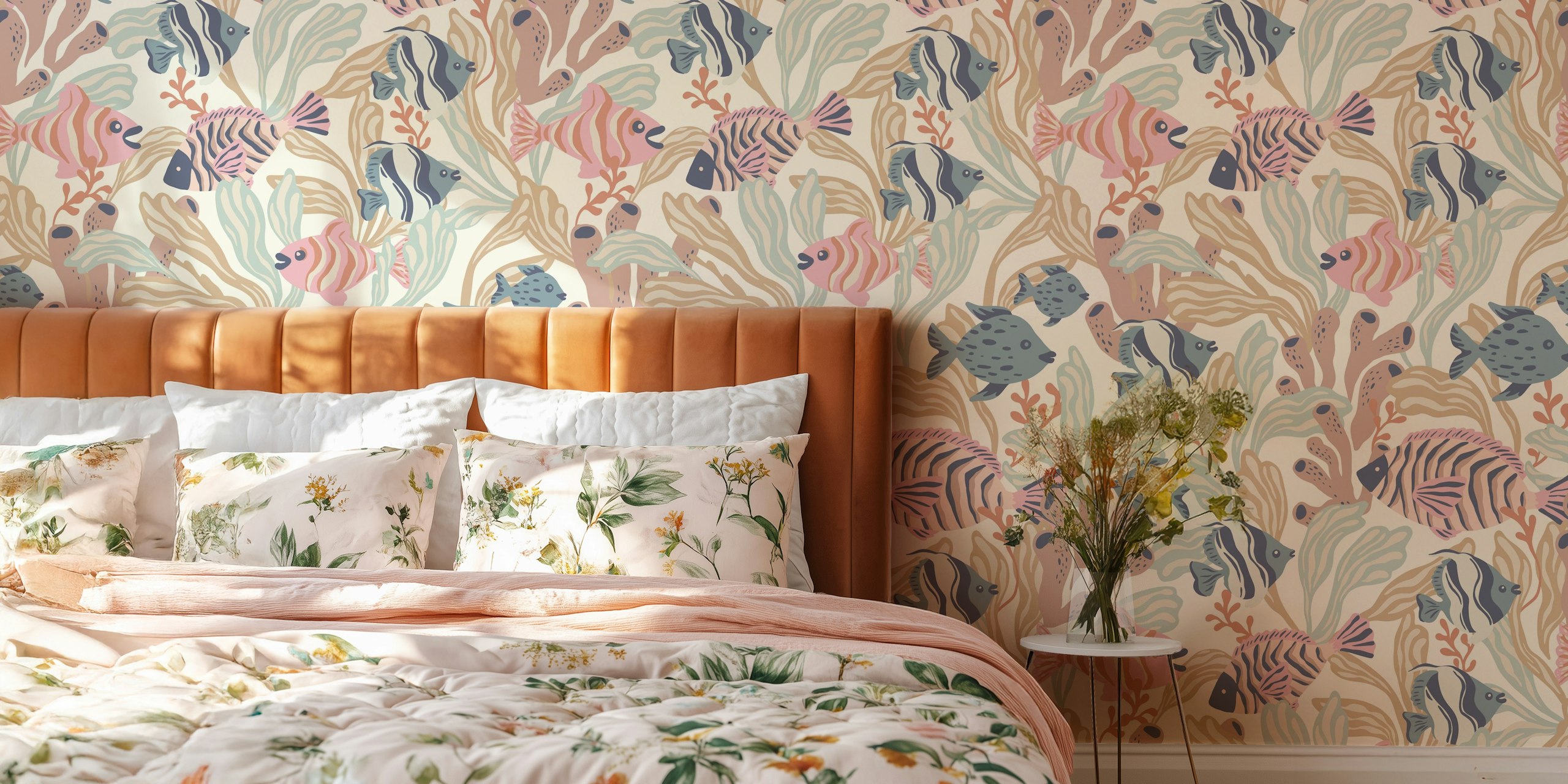 Vibrant reef wallpaper in a room setting