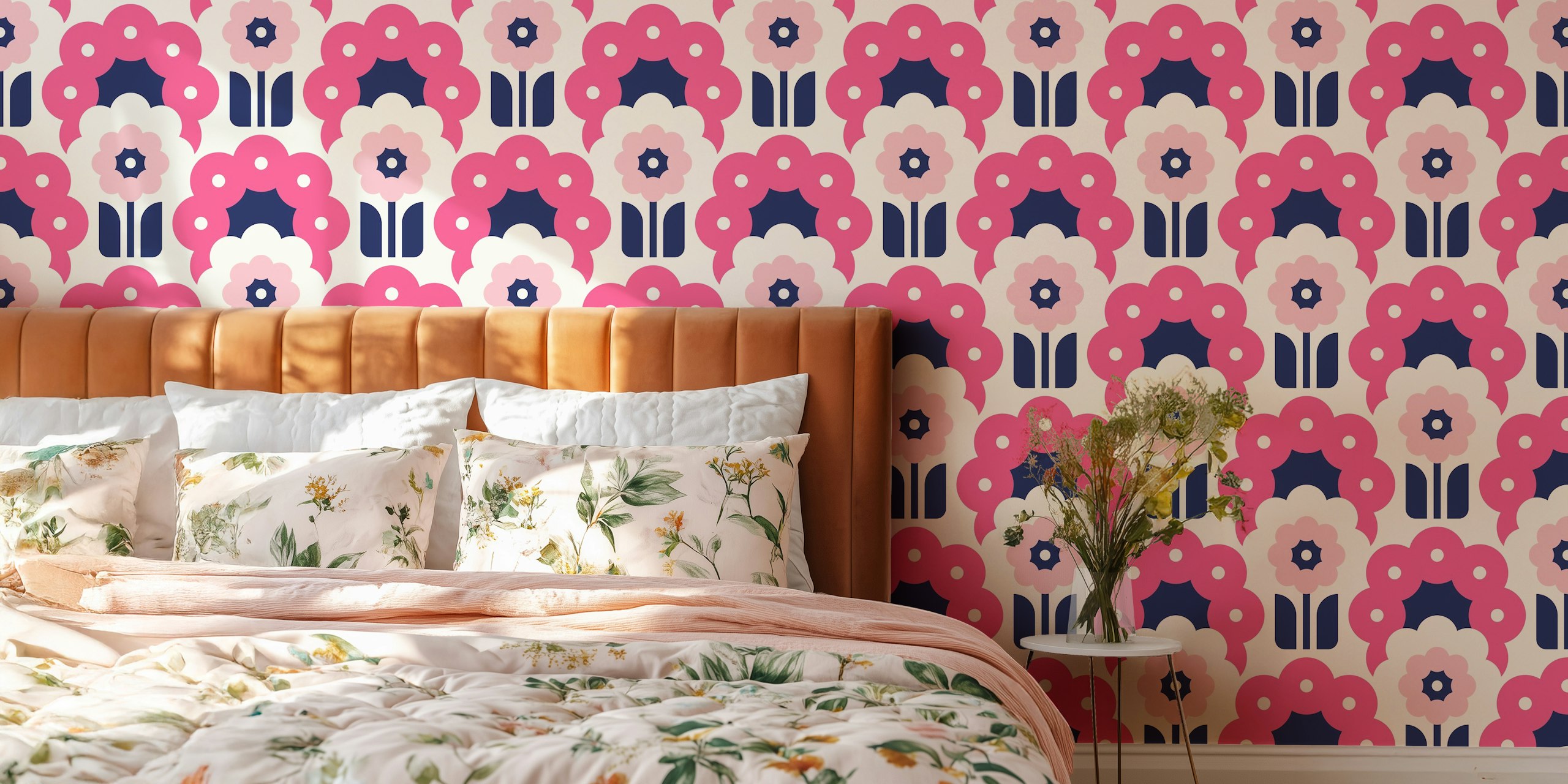 Retro Daisy Flowers wallpaper in a room