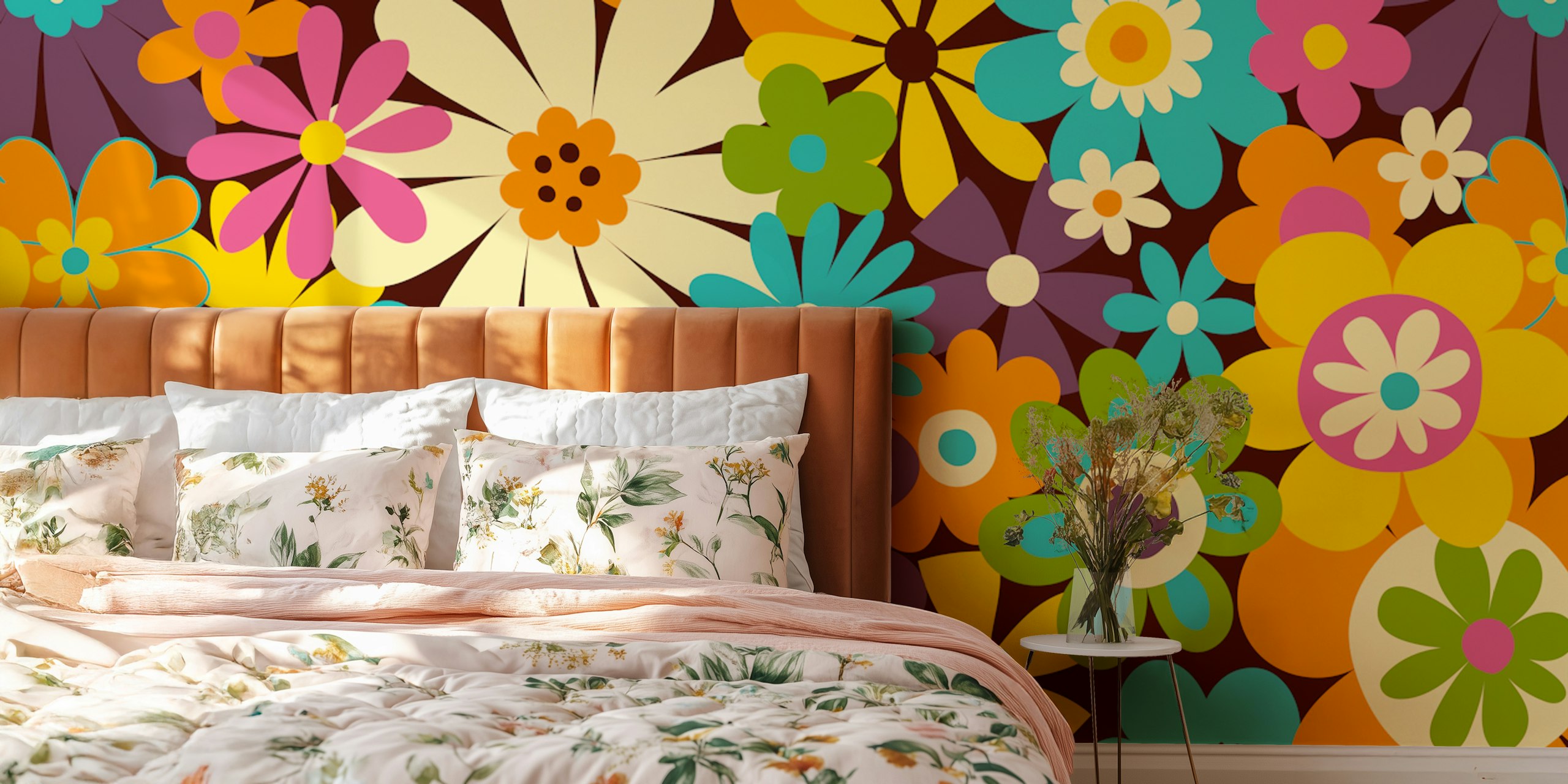 Retro Psychedelic Flowers tapet i et rum