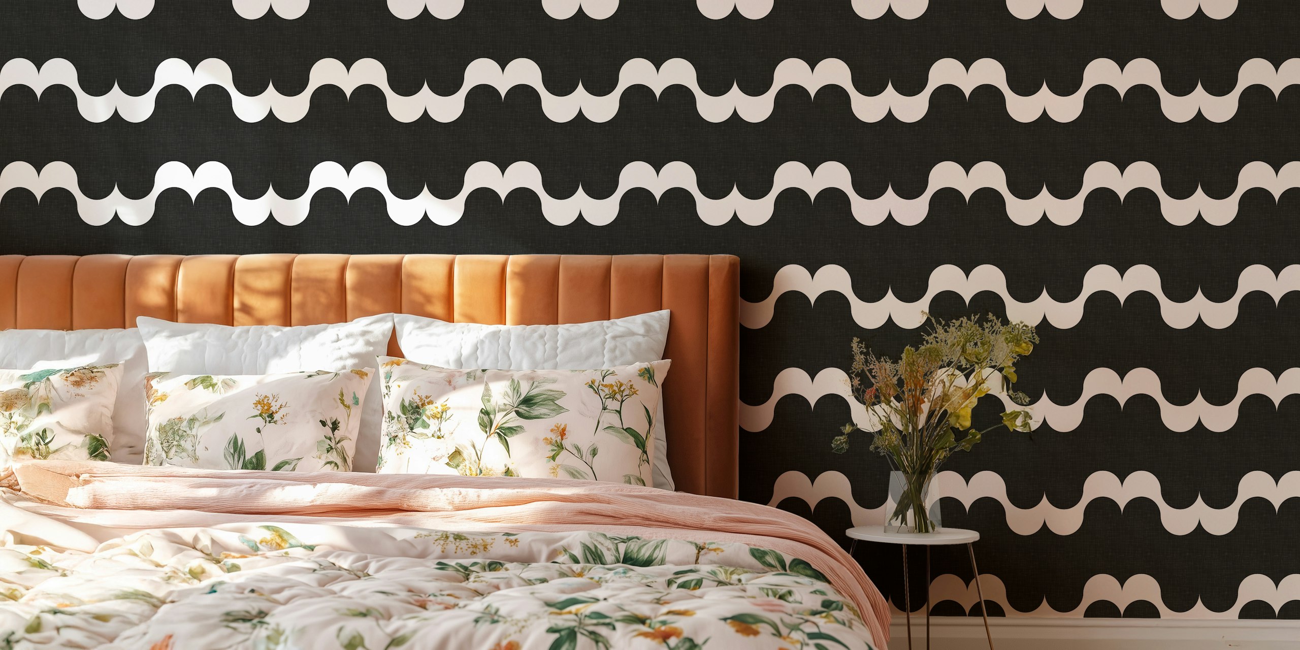 Black and white geometric wave pattern wallpaper