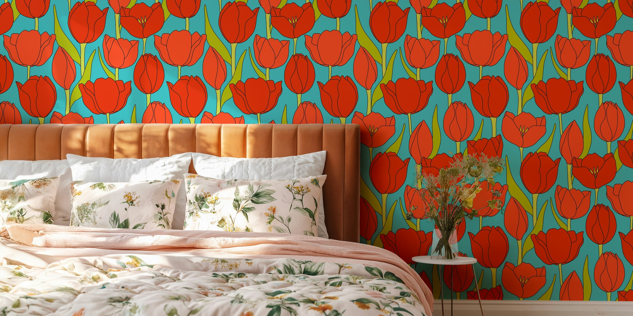Ταπετσαρία Bold Tulip Blooms Design σε ένα δωμάτιο