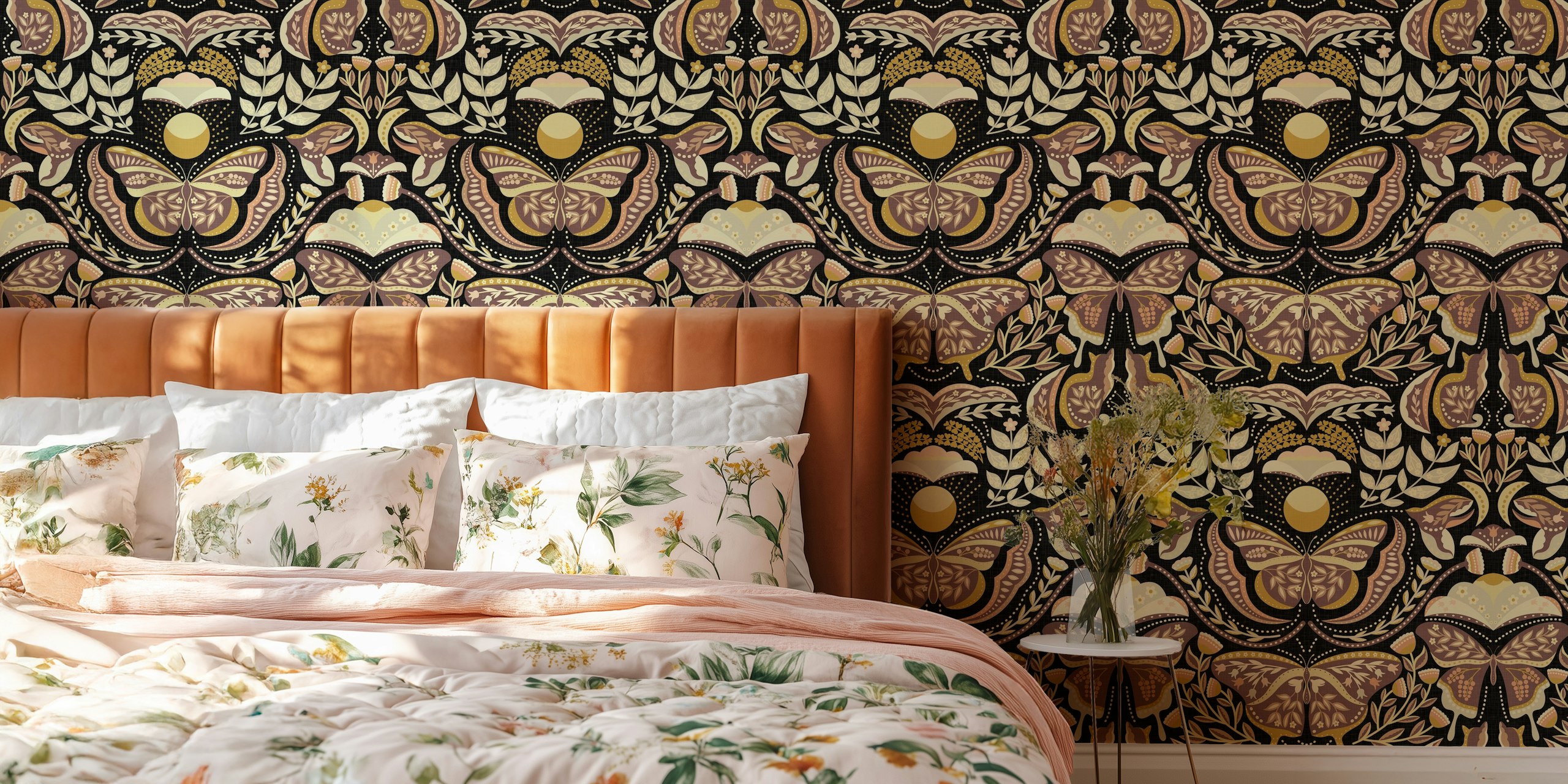 Bohemian butterflies and flowers tapet i ett rum