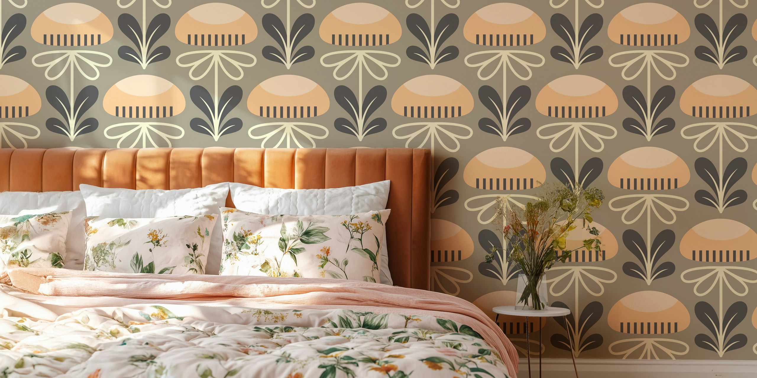 Papel pintado Soft Peach Blossoms en una habitación