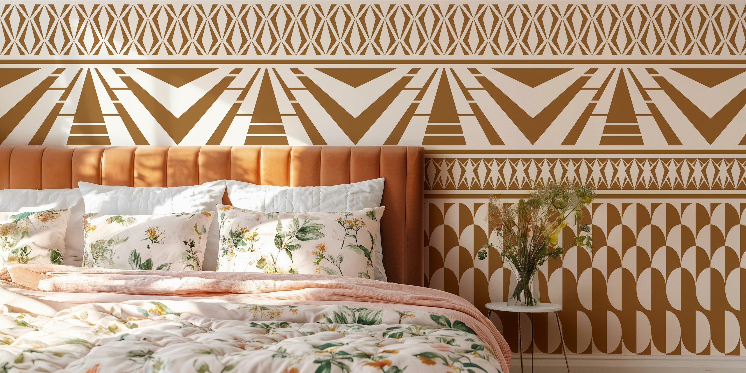 Minimalist art deco geometric brown wallpaper