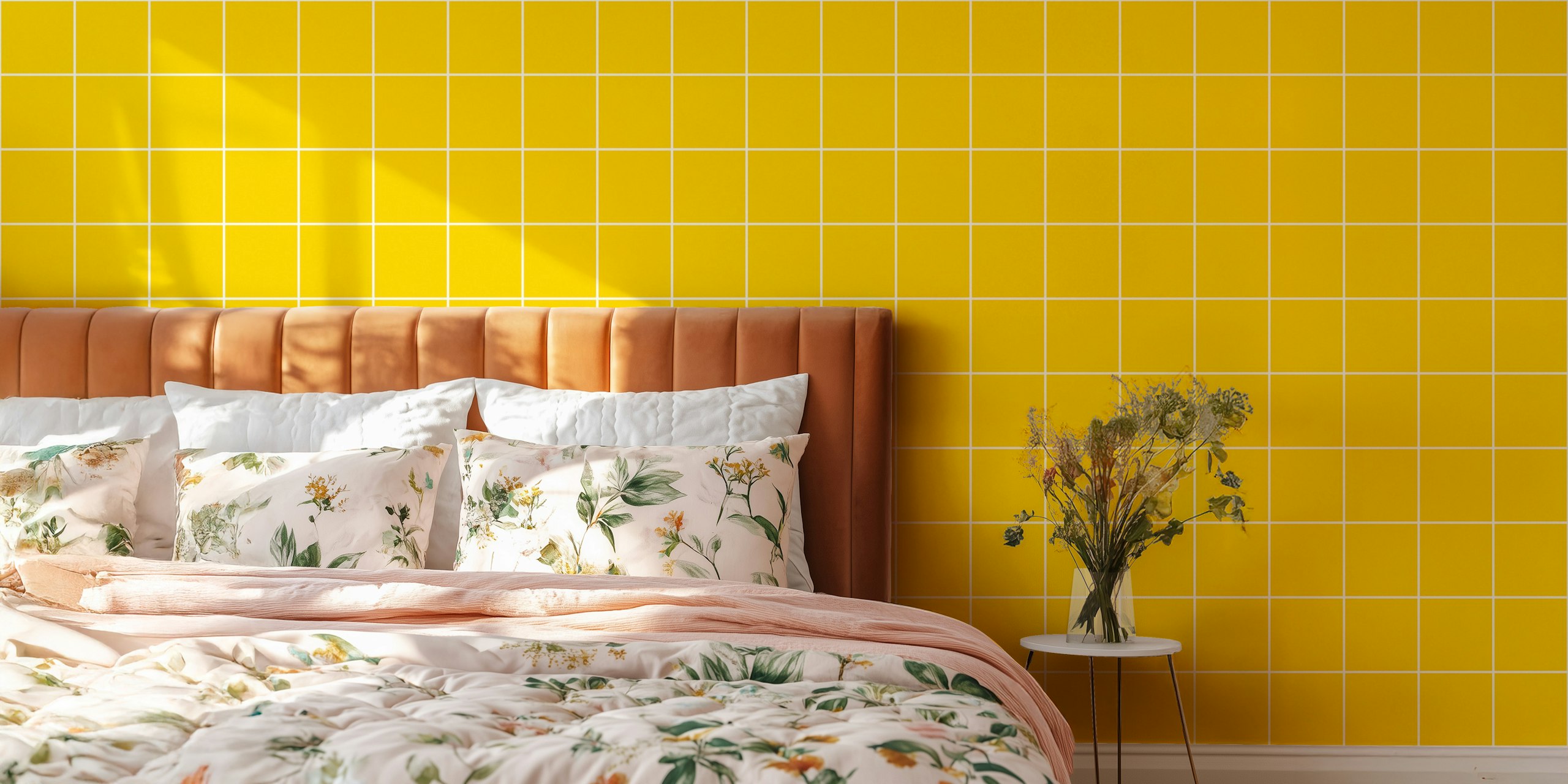 Small Grid Pattern - Yellow and White papel tapiz