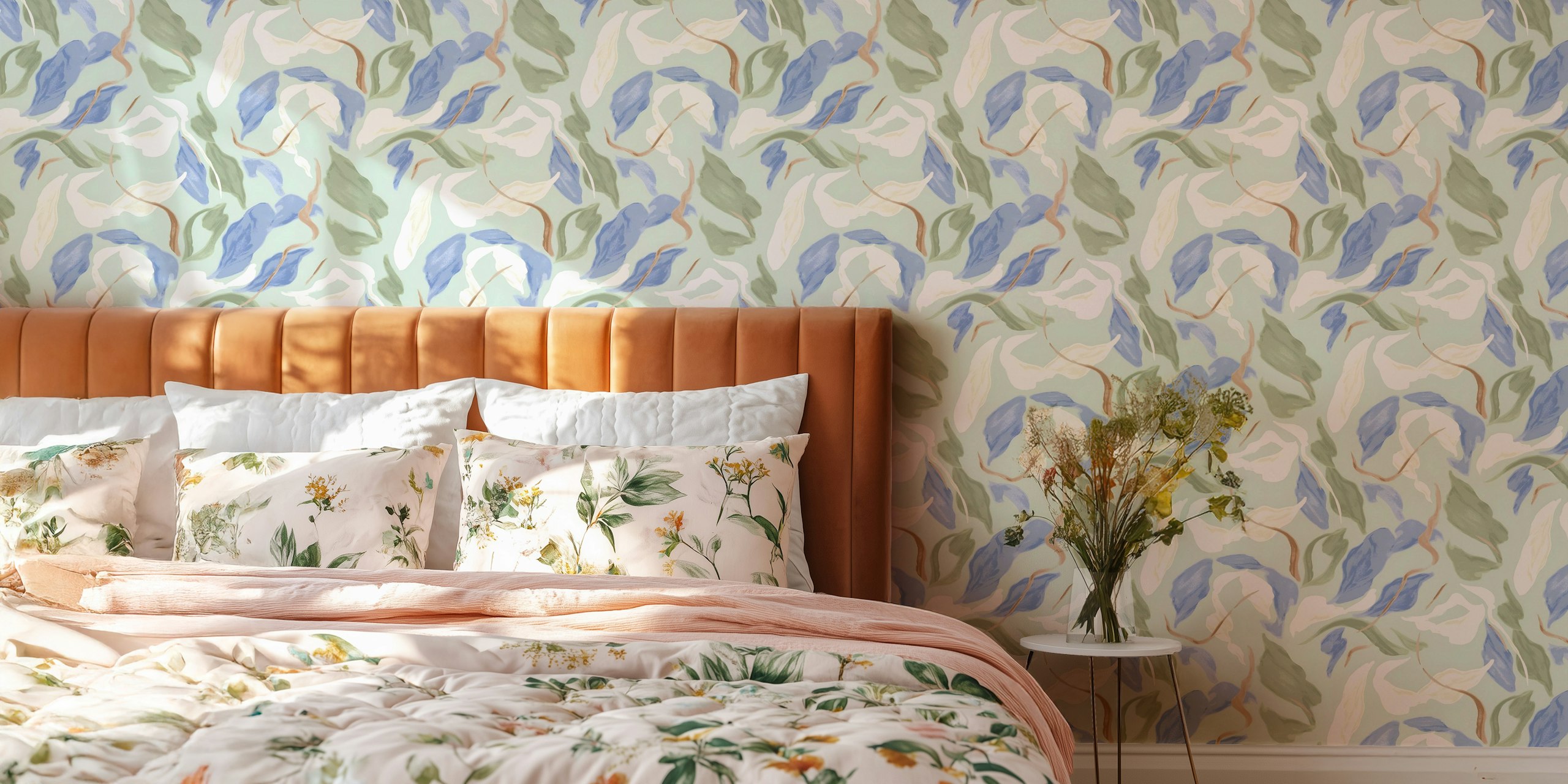 Soft blue floral elegance wallpaper design