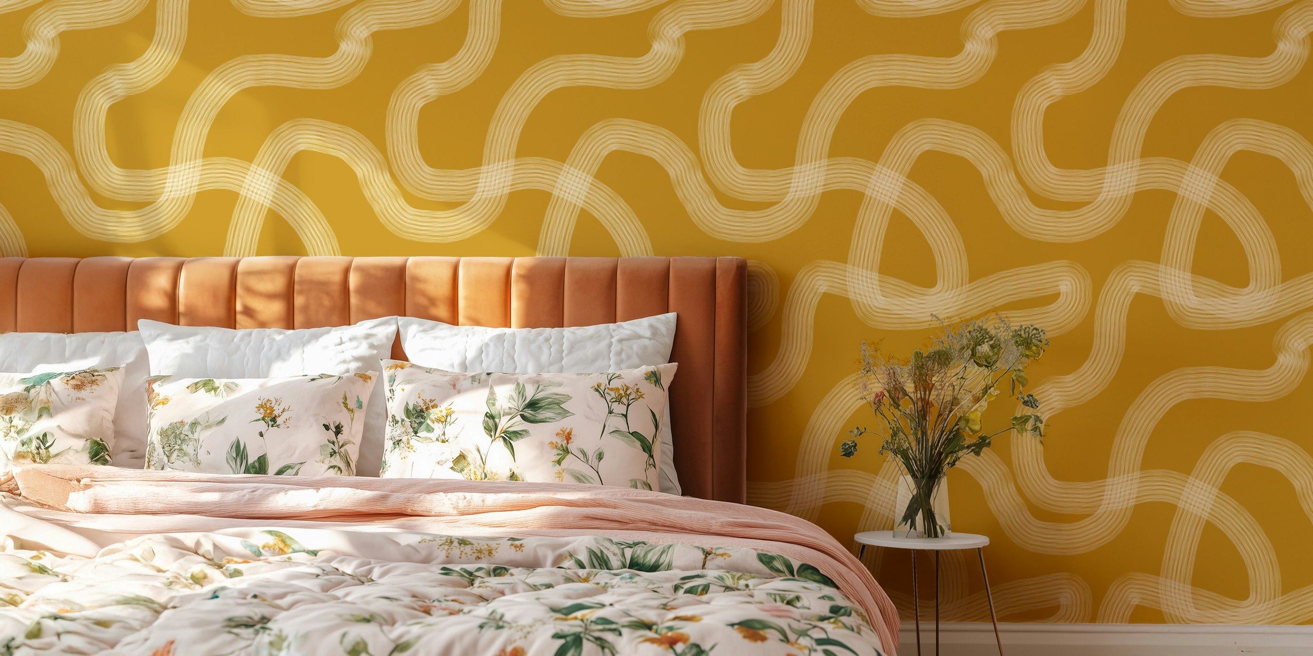 Zen Garden Mustard wallpaper in a room