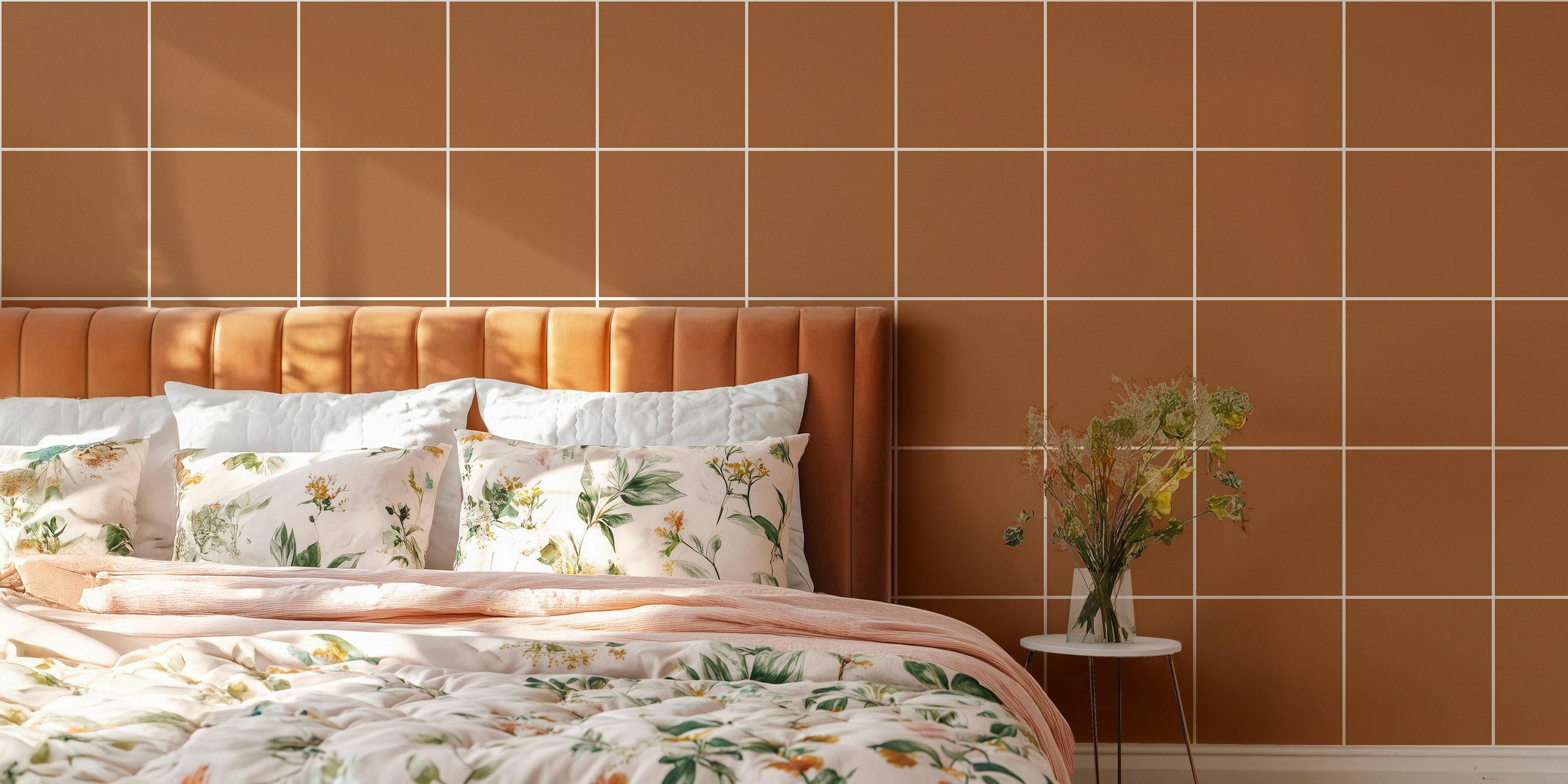 Papel pintado Medium Grid Pattern en marrón y blanco