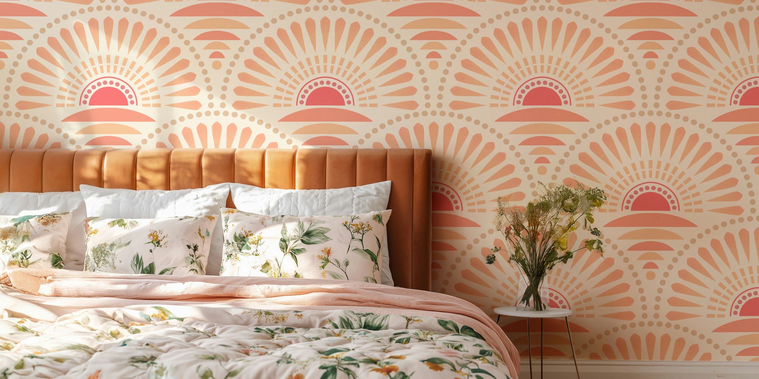 Minimalist sunset design wallpaper in peach hues