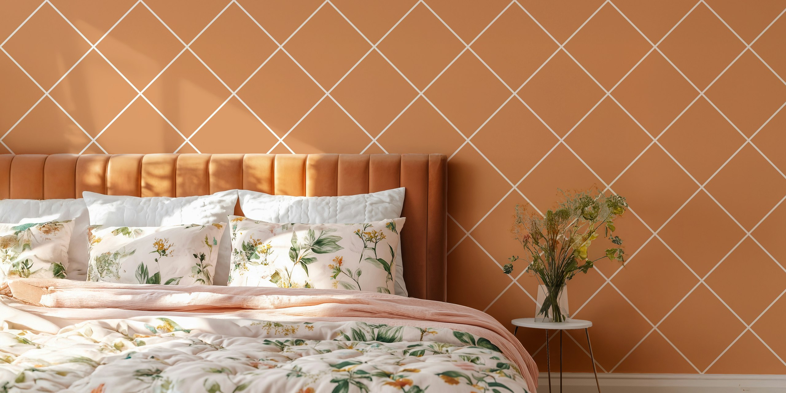 Beige geometric pattern with white lines wallpaper