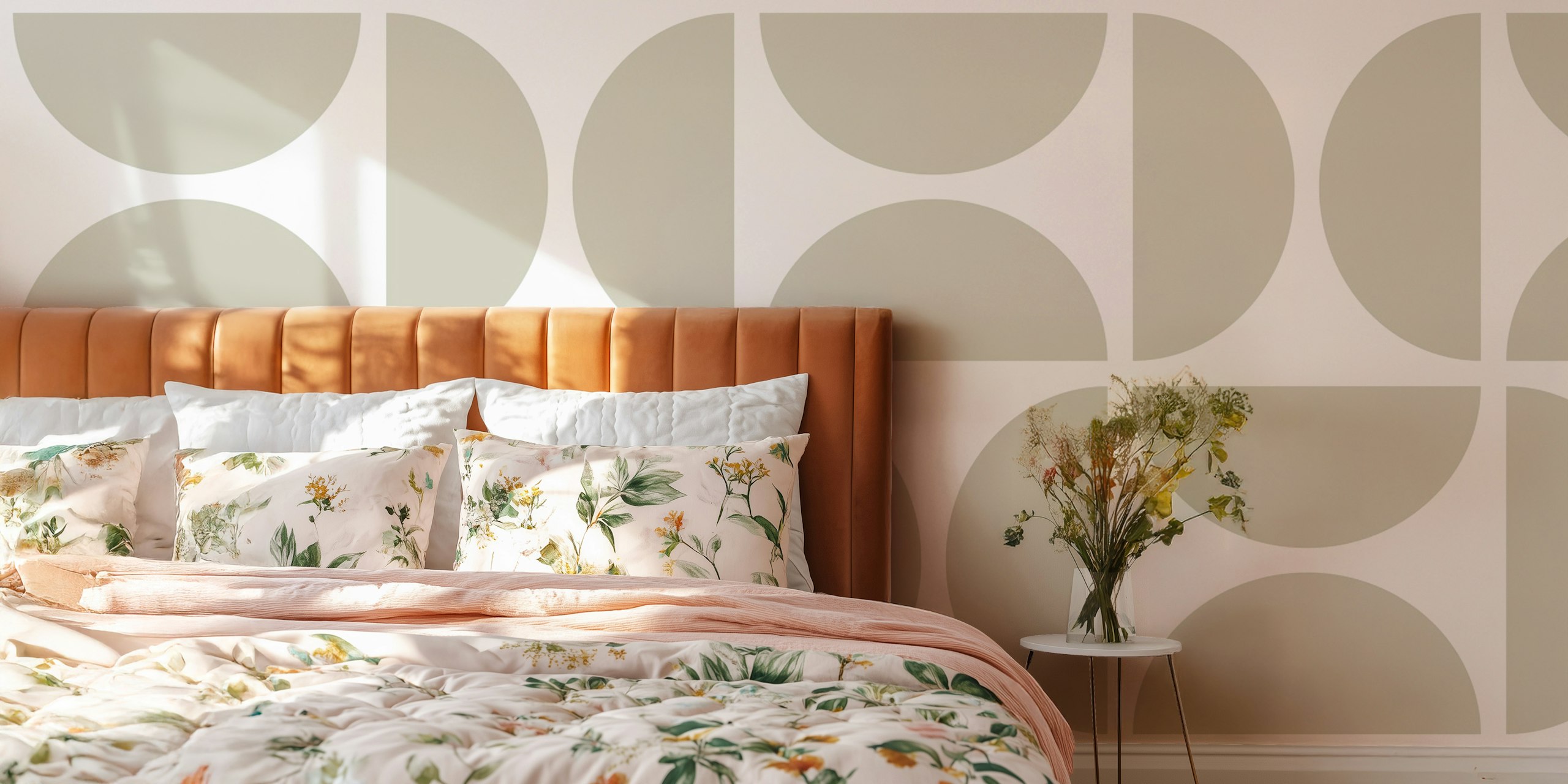 Muted geometric circles in soft beige wallpaper