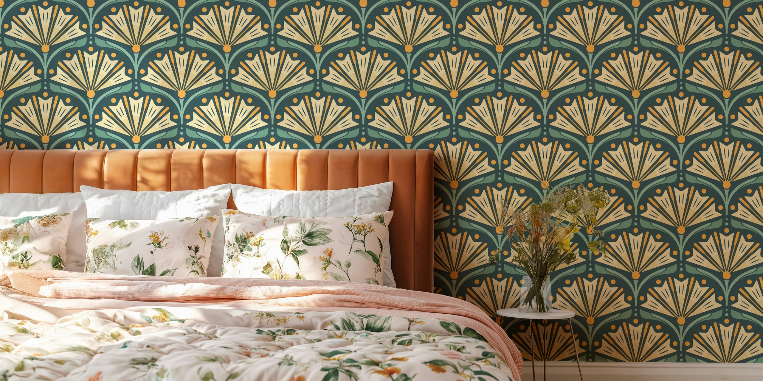 Art Deco Daisy Charm wallpaper in einem Raum