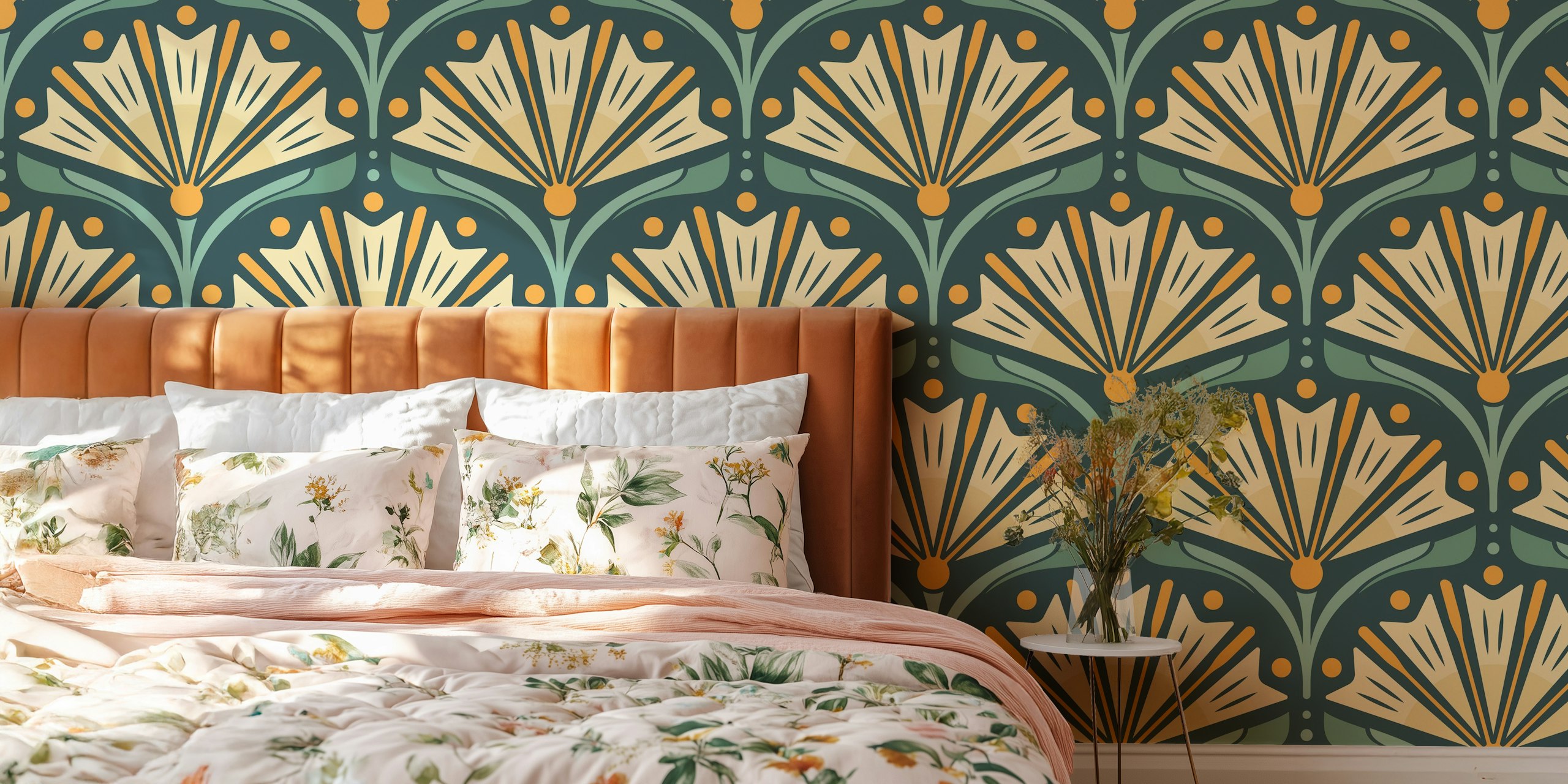 Art Deco Daisy wallpaper i et stilfuldt rum