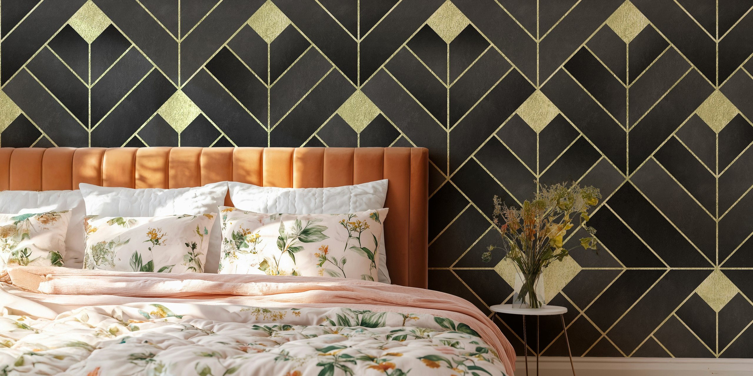 Art Deco geometric pattern in black and gold wallpaper