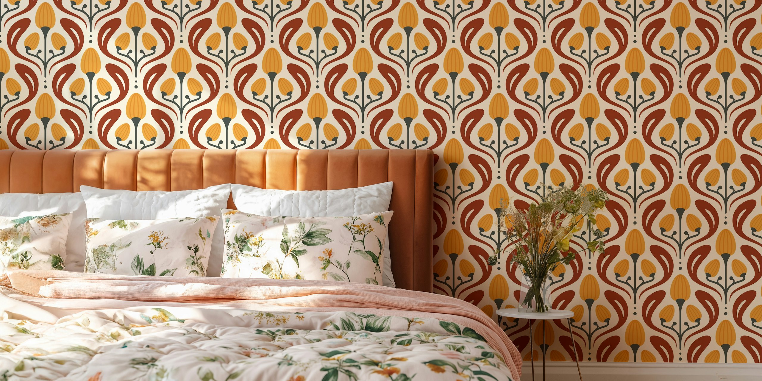 Papier peint floral artistique dans un cadre de chambre
