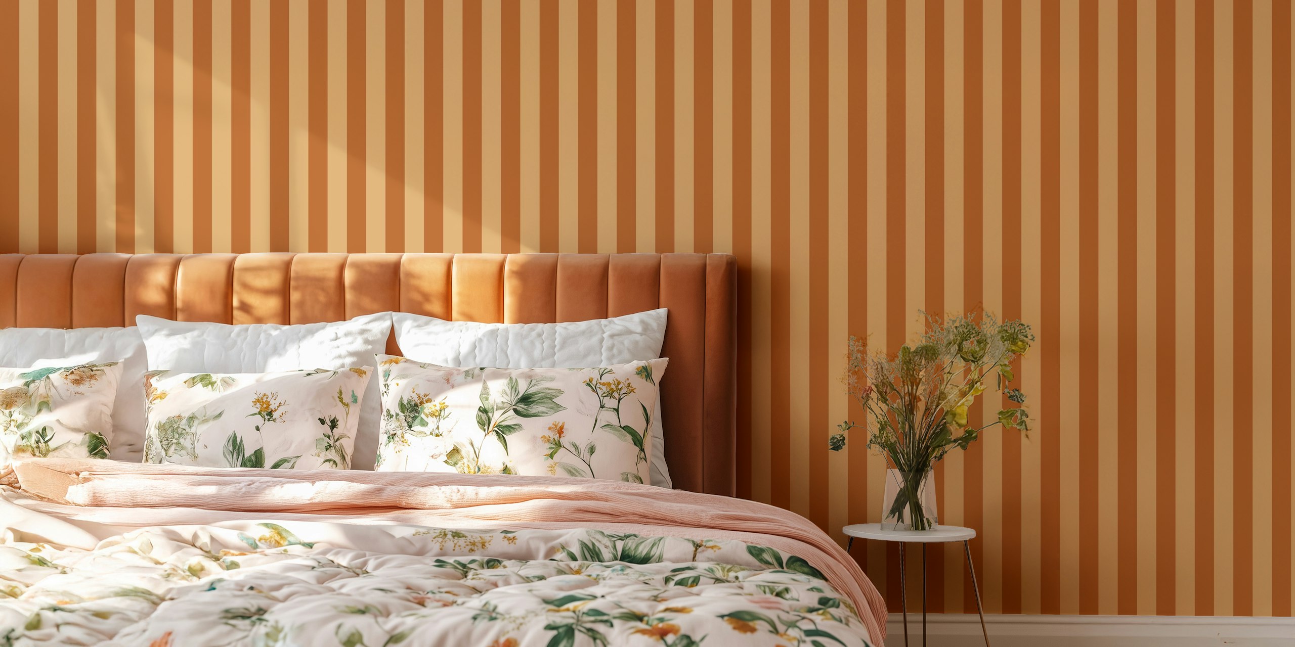 Tapeta Cabincore Orange Brown Stripes u sobi