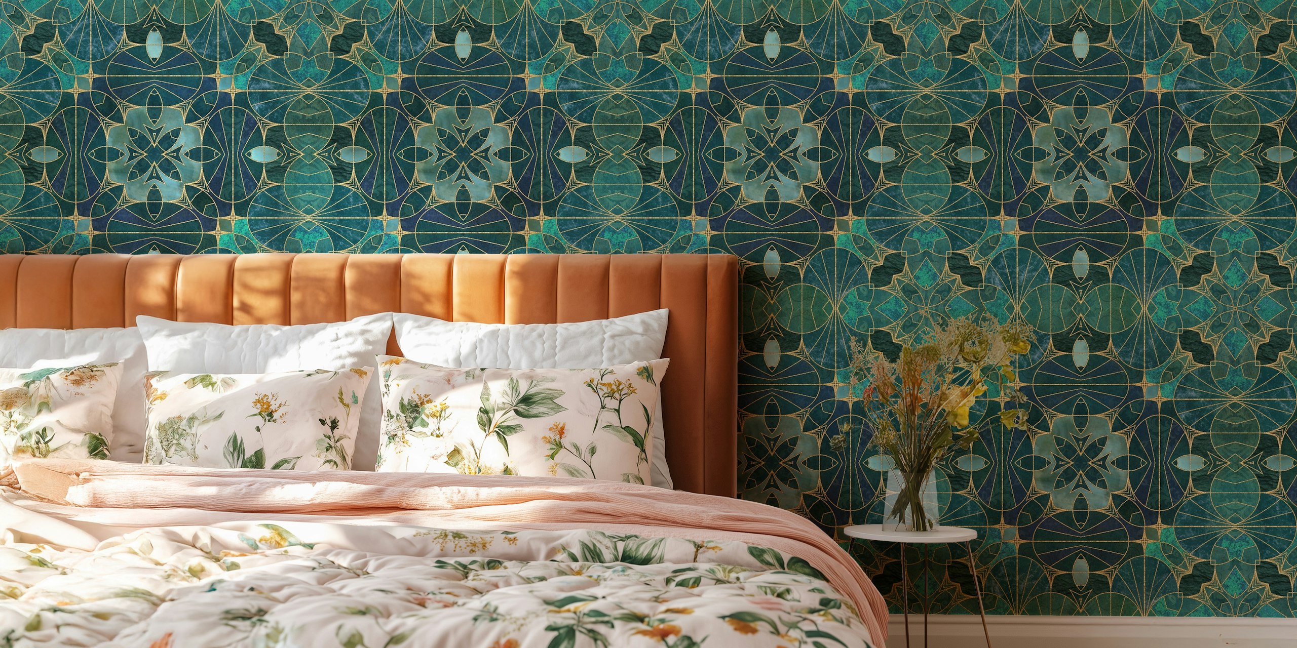 Papier peint Emerald Gold Art Deco Luxury dans une pièce
