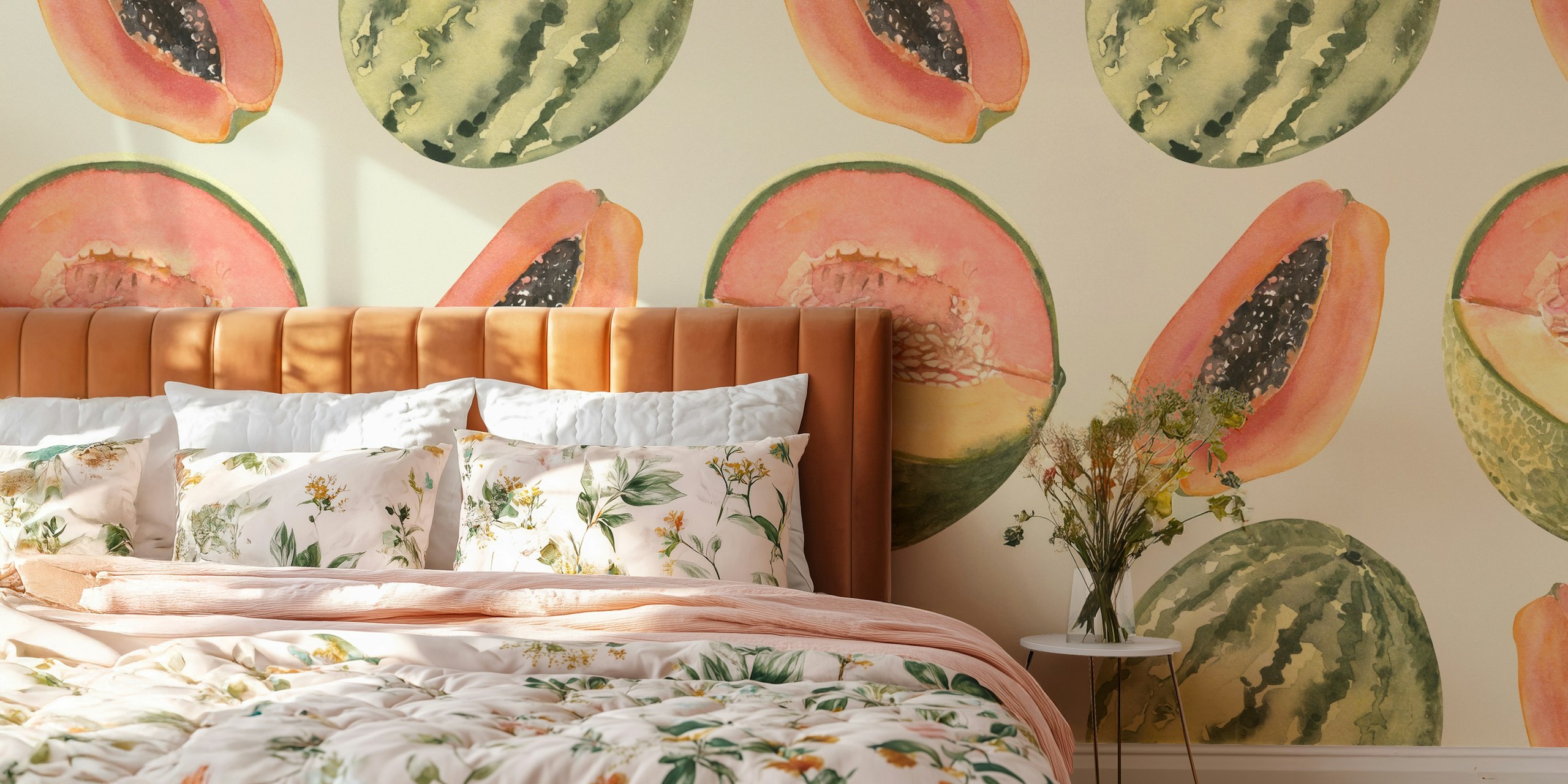 Exotic melons and papaya wallpaper design