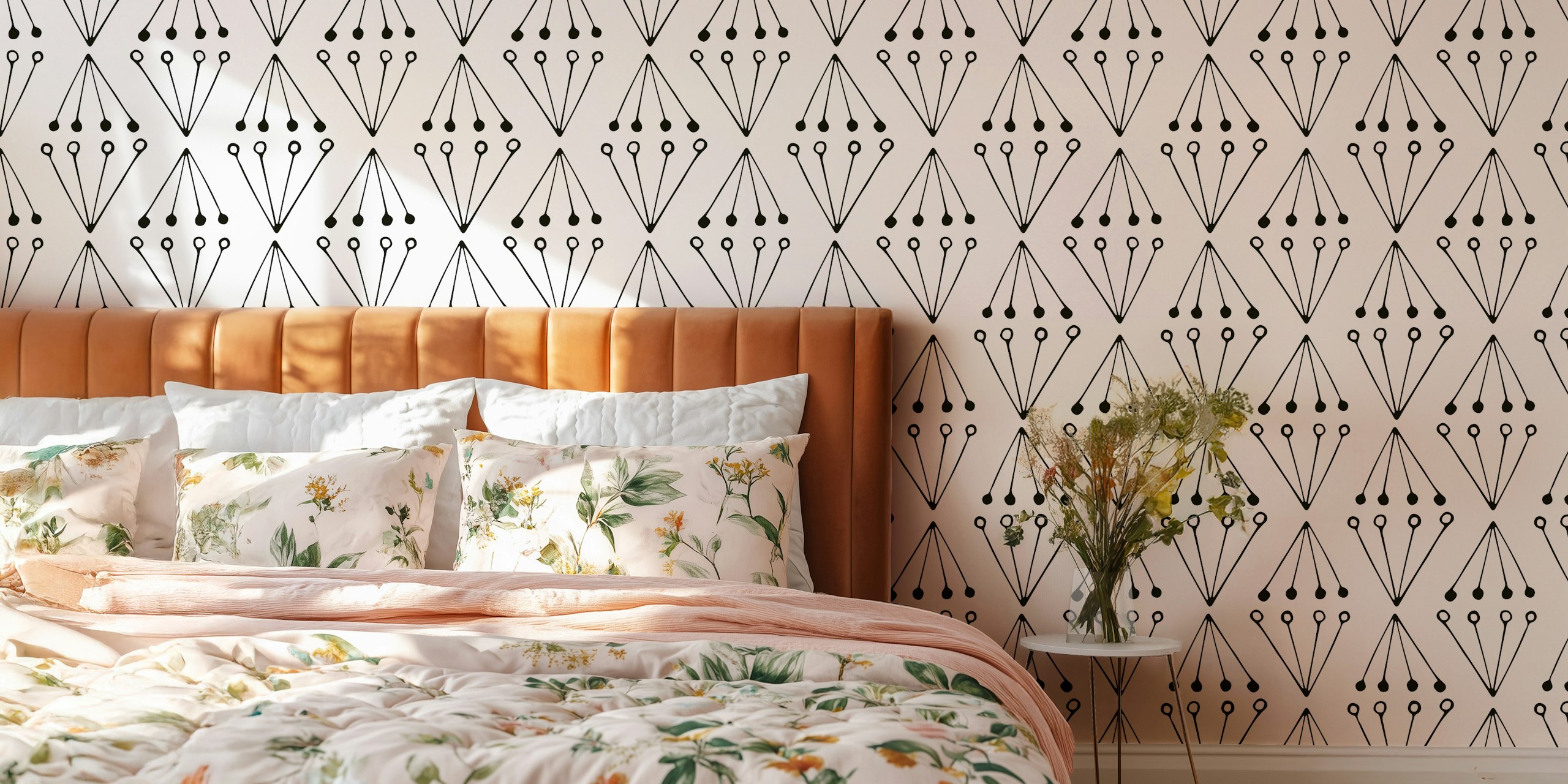 Abstract Modern Geo black white wallpaper in a room