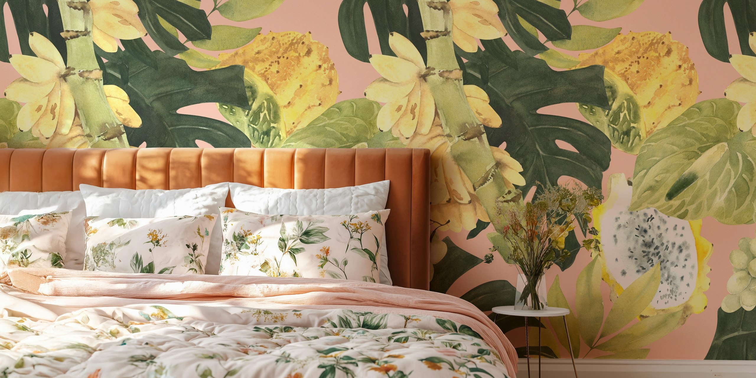 Vibrant Fruit & Palm Leaves Design tapet