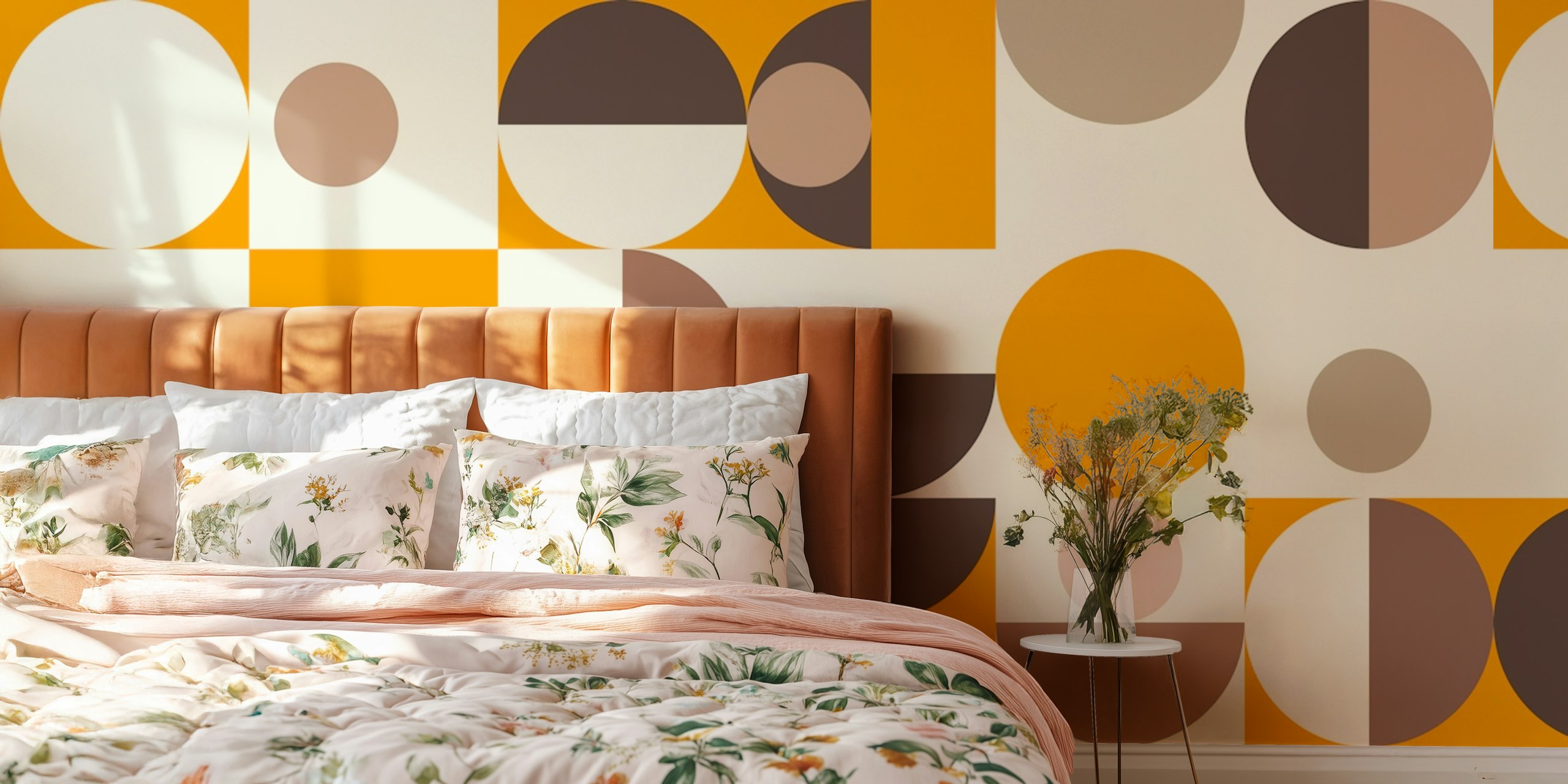 Bauhaus Mid-Century Serene Orange carta da parati nella stanza