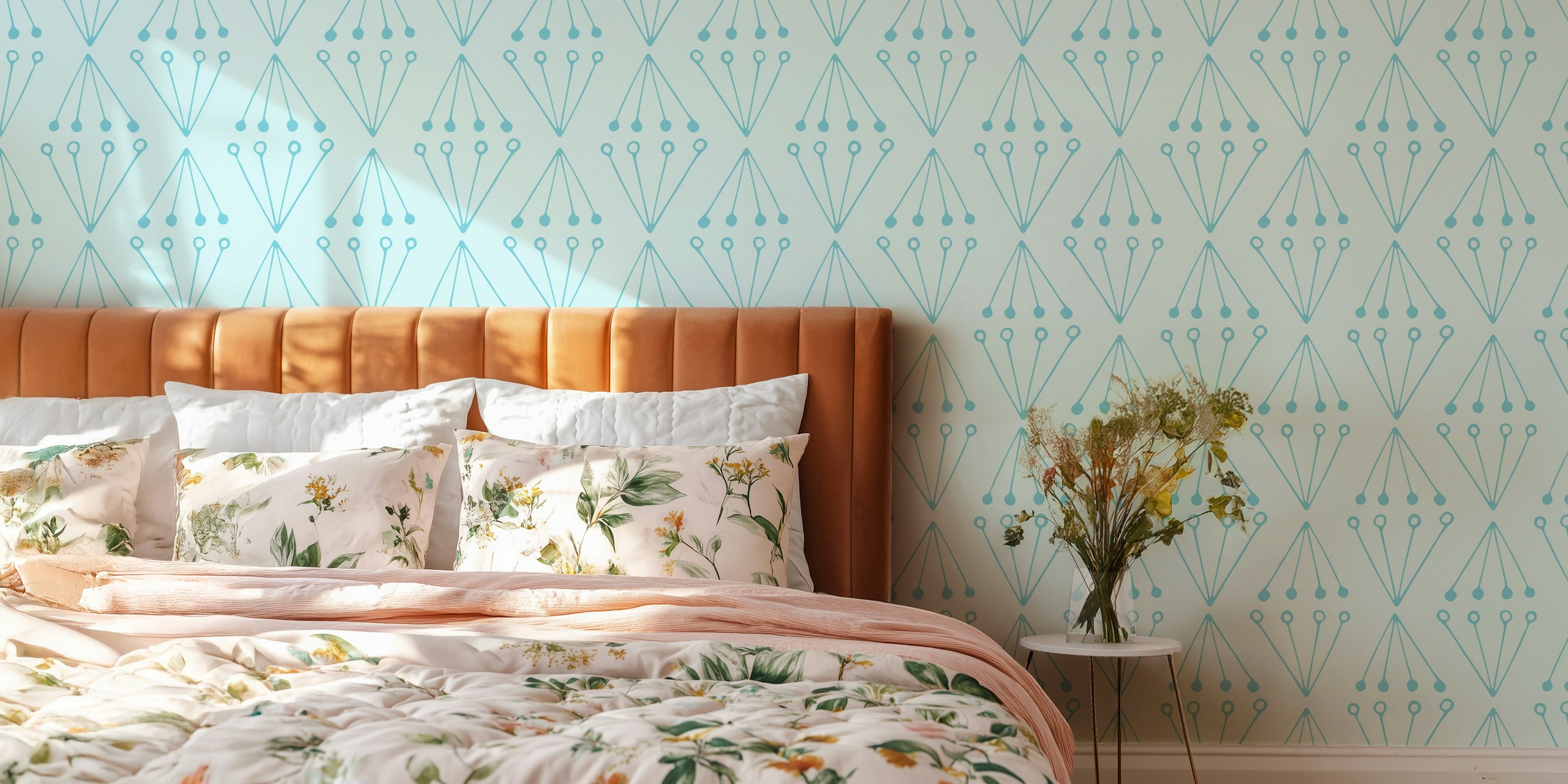 Abstract Modern Geo light blue wallpaper in a room