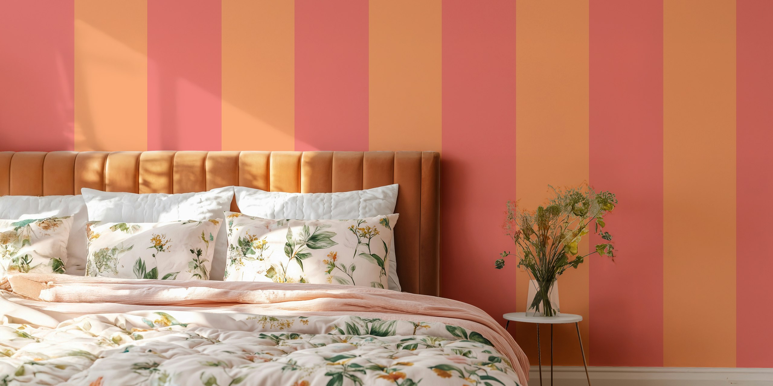 Strawberry orange block stripes wallpaper in a room
