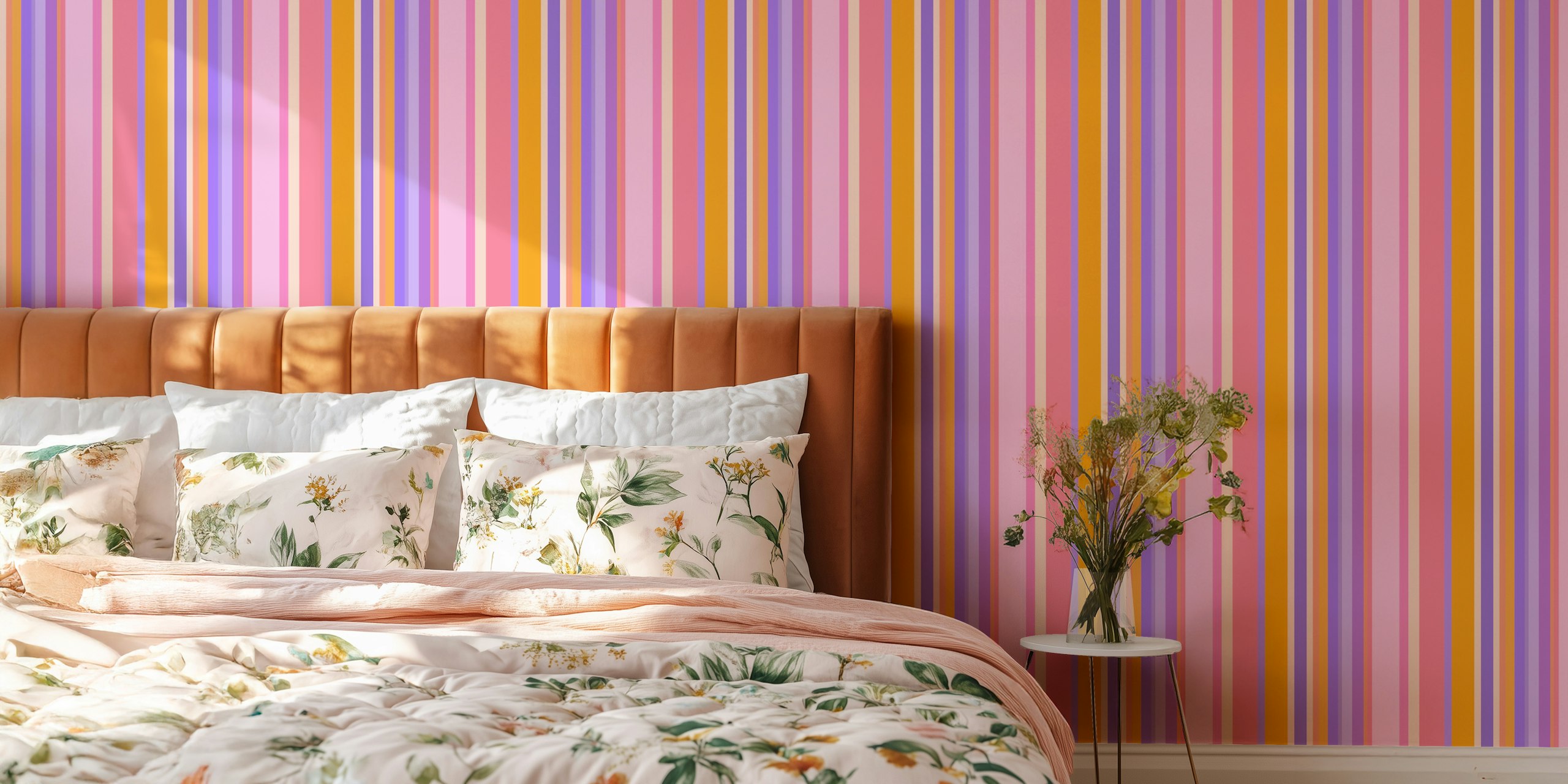 Vibrant stripes wallpaper displayed in a room