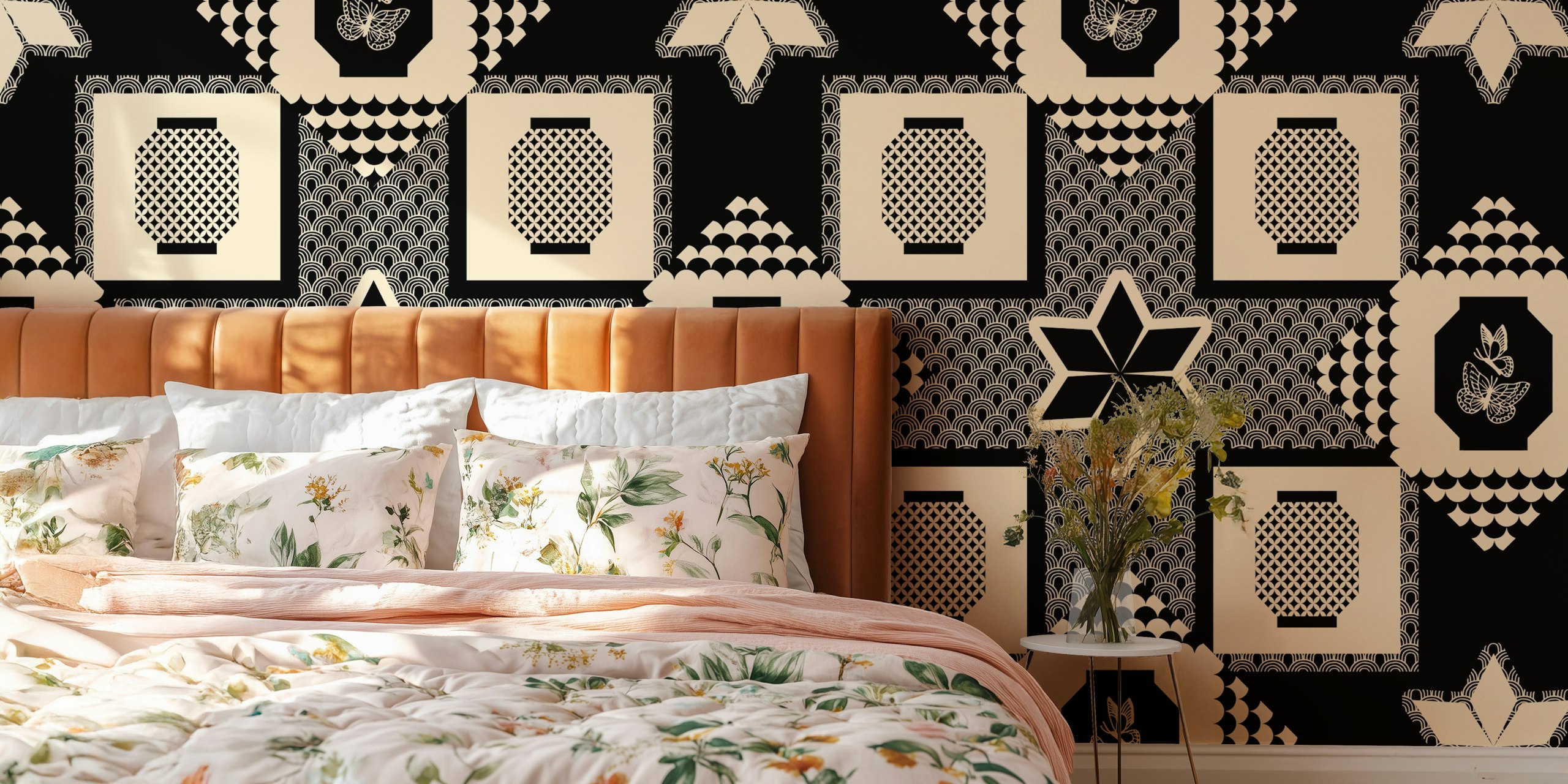 Japanese Lantern Geometric Design wallpaper in a room
