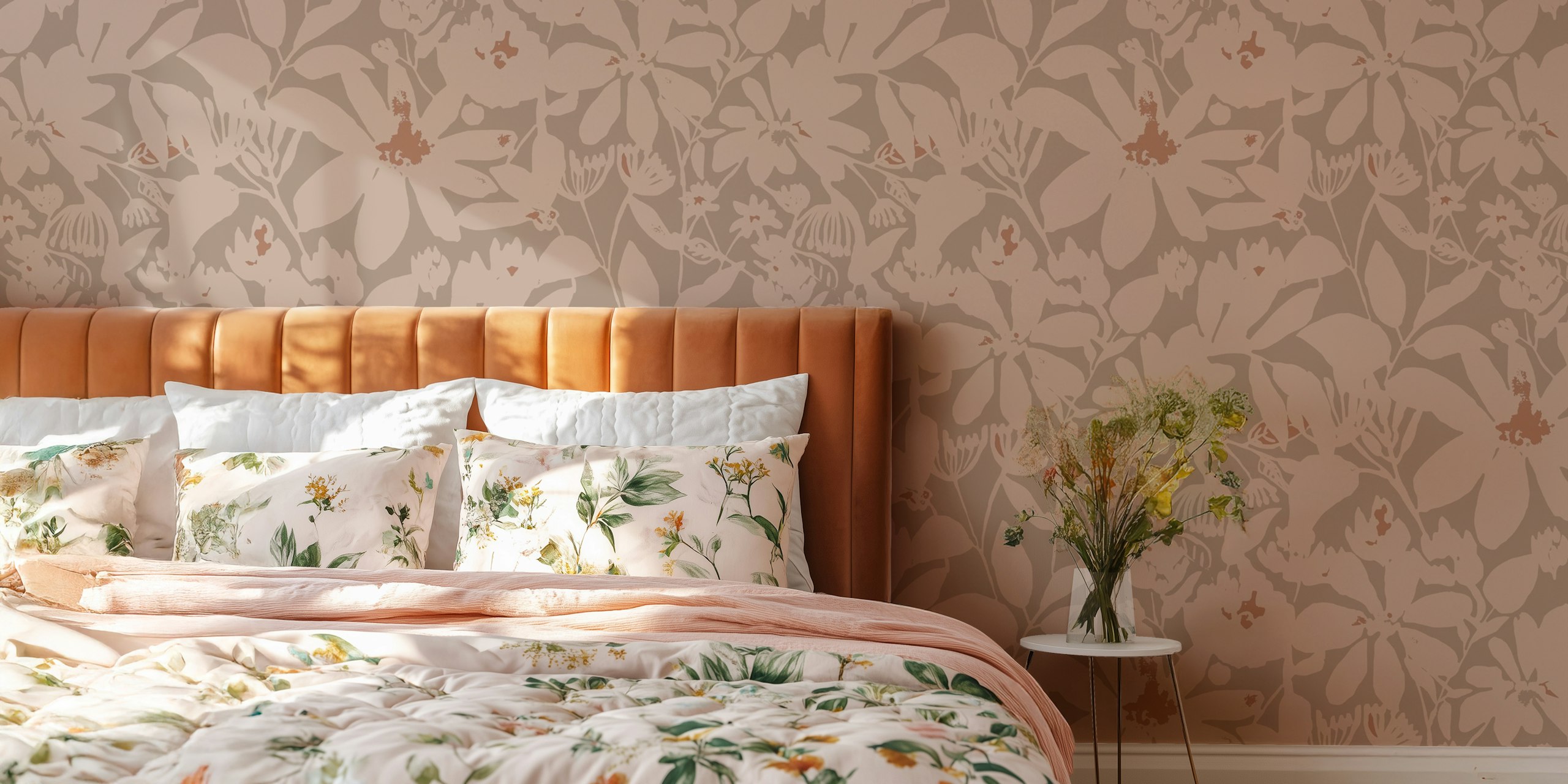 Muted Petal Delight floral wallpaper in a room