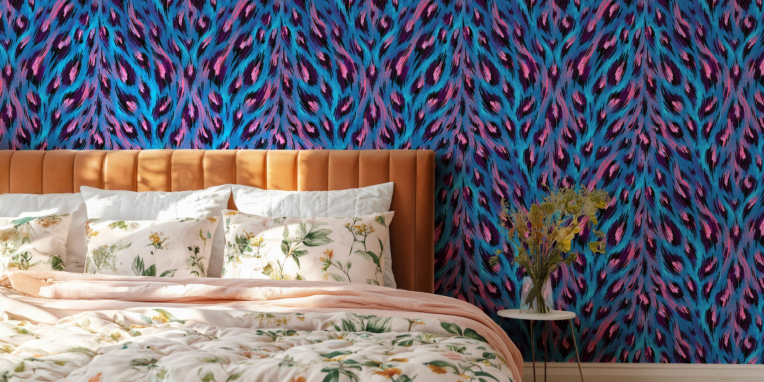 Leopard Print tapet i blå og rosa