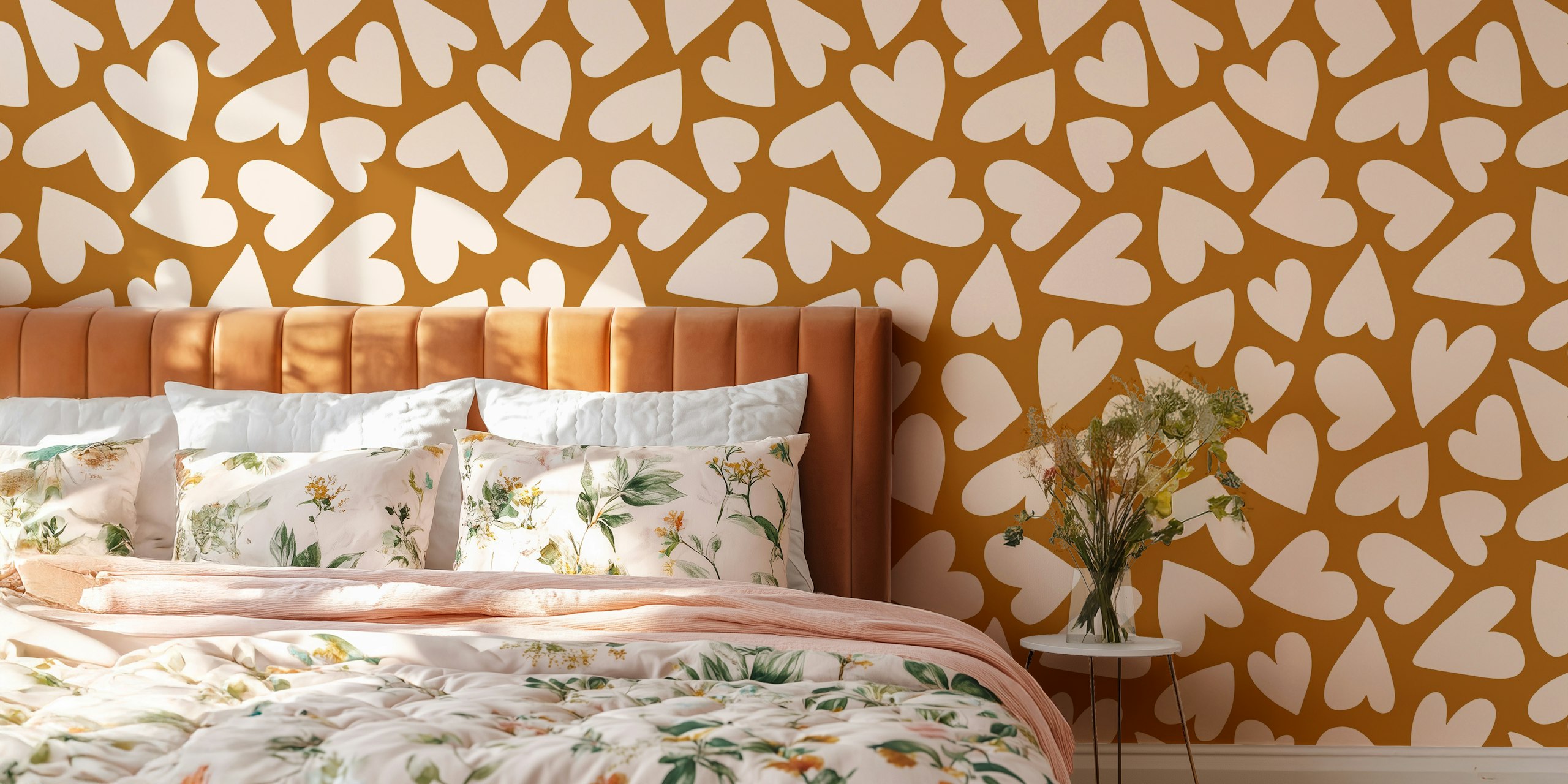 Playful Hearts Rust Brown Boho papel de parede na sala