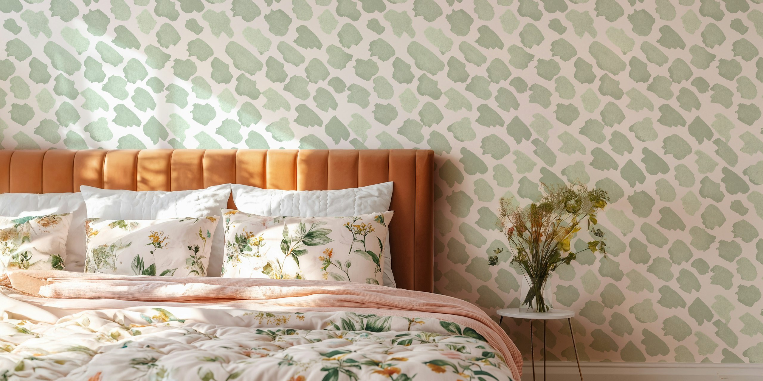 Watercolor brushstroke pattern in soft sage green wallpaper