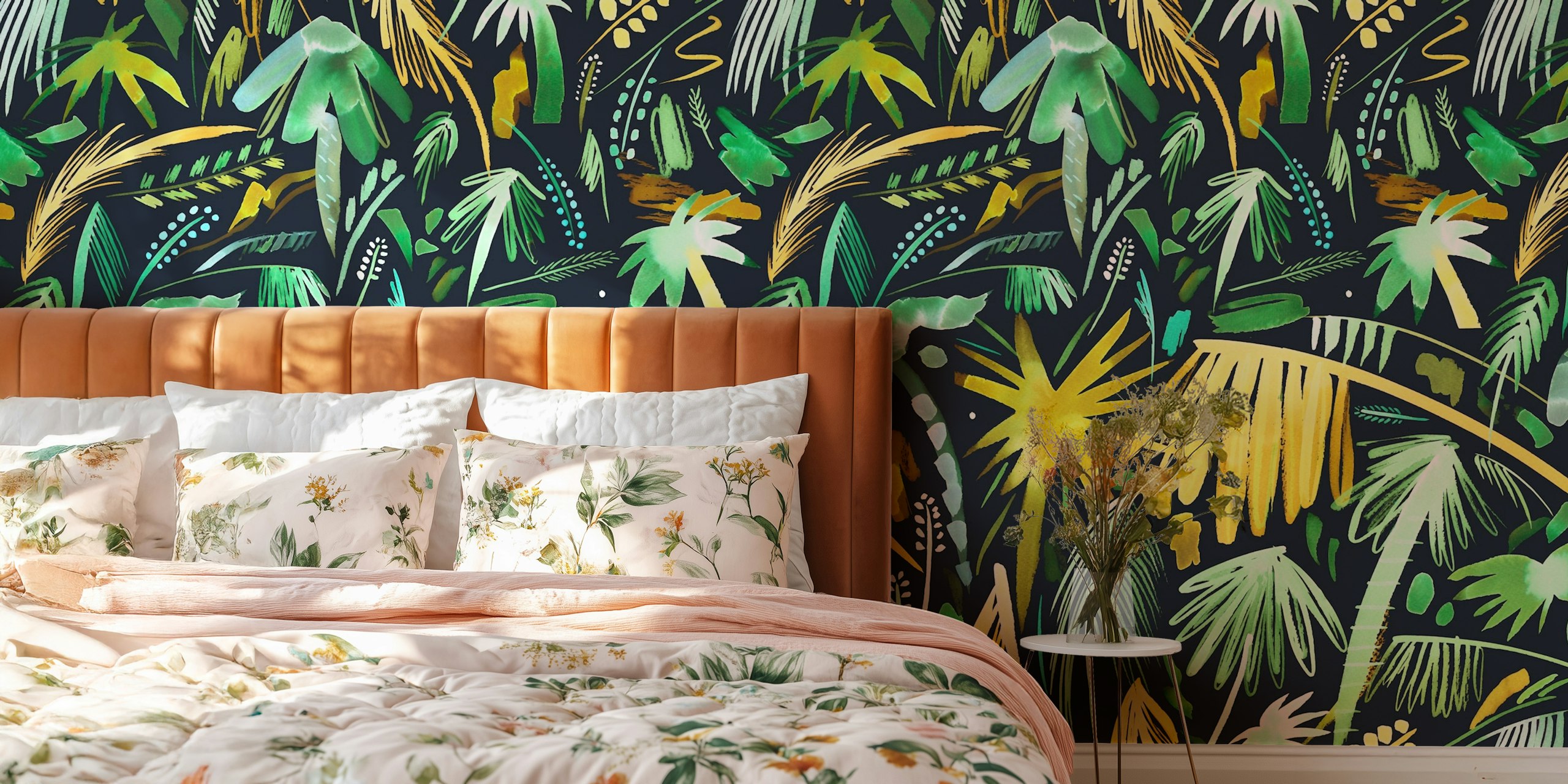 Lush palms jungle tropical wallpaper in una stanza