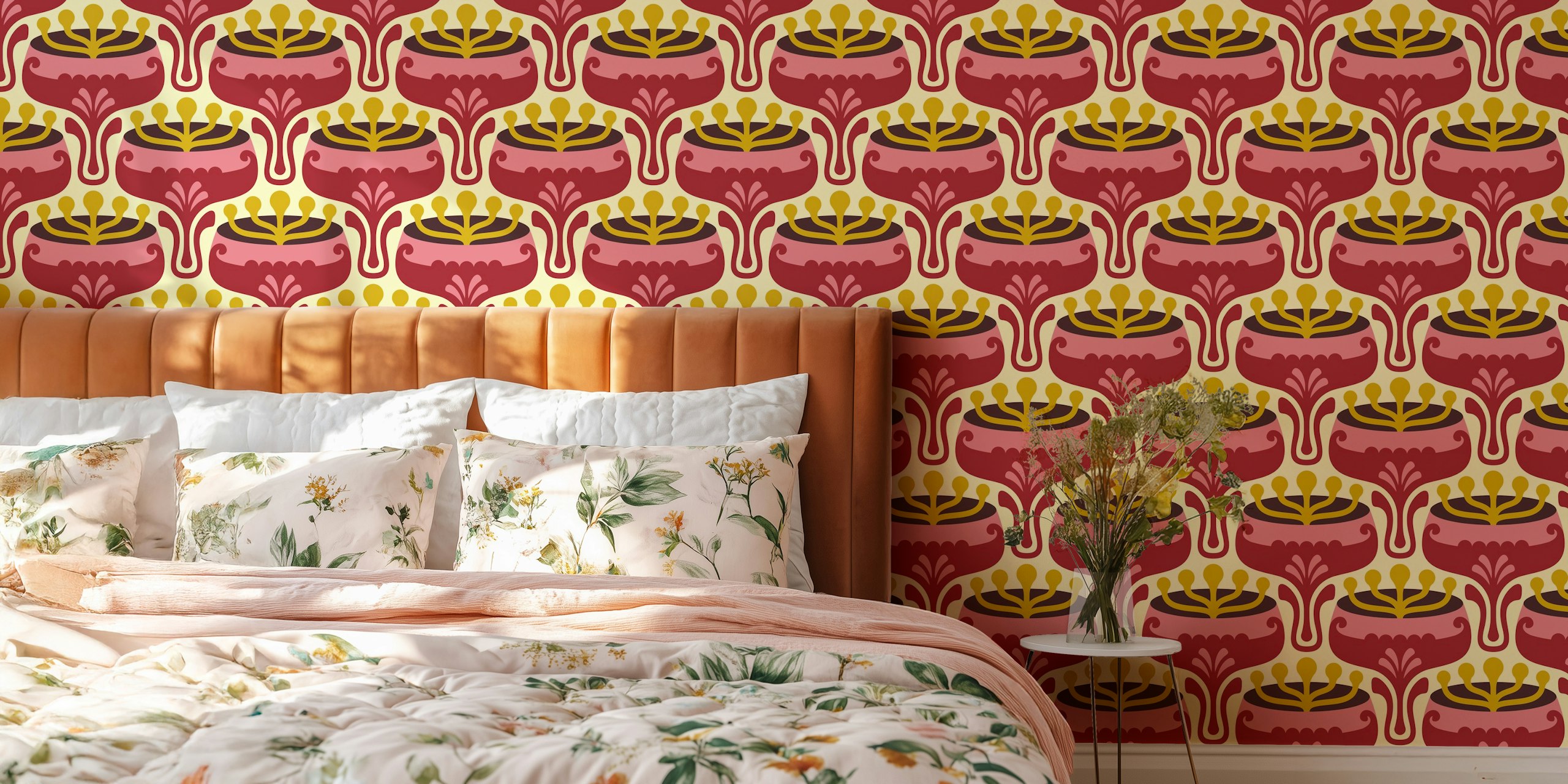 Elegant Retro Flourish in Red wallpaper design