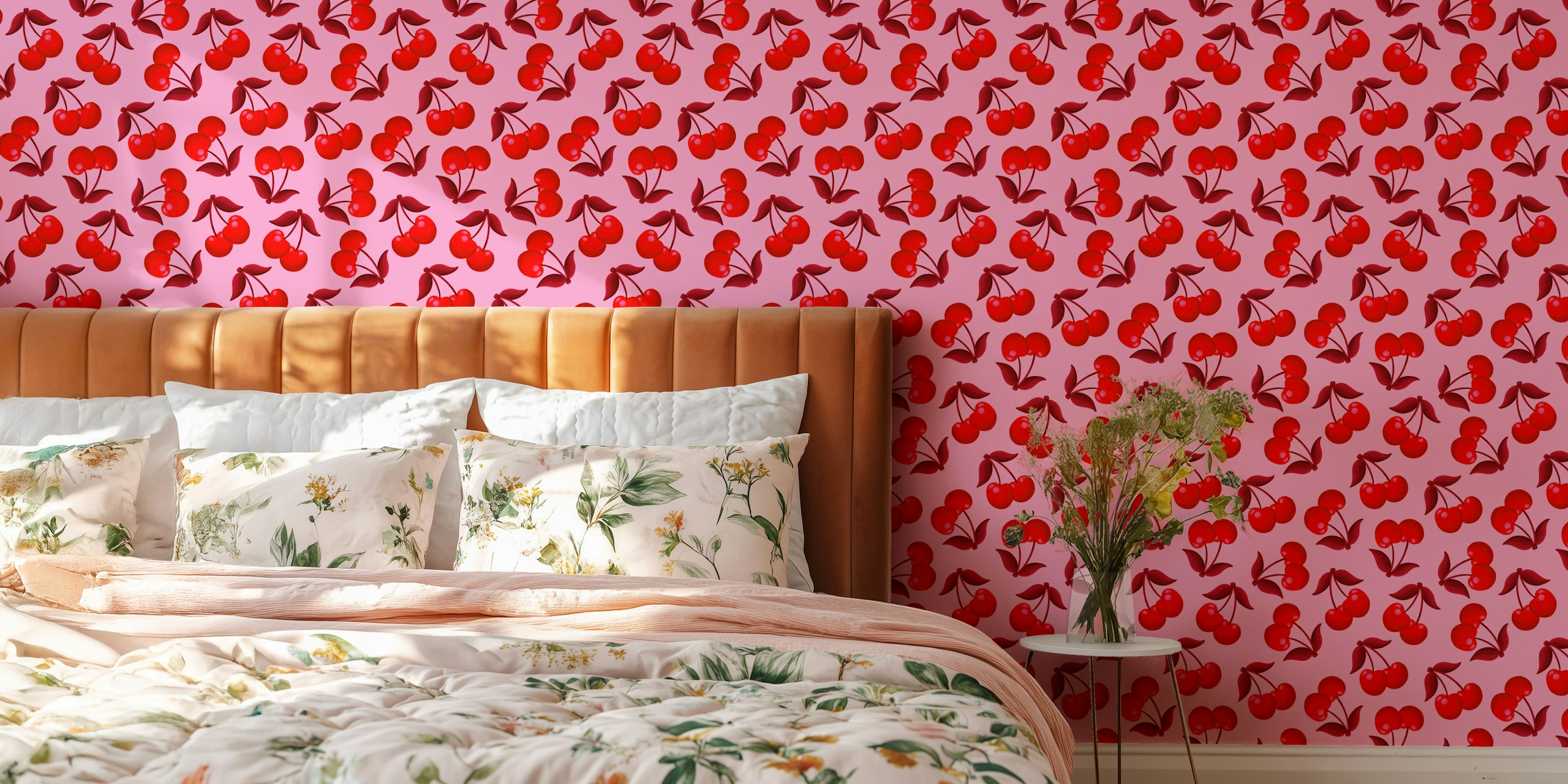 Cherry wallpaper design on pink background