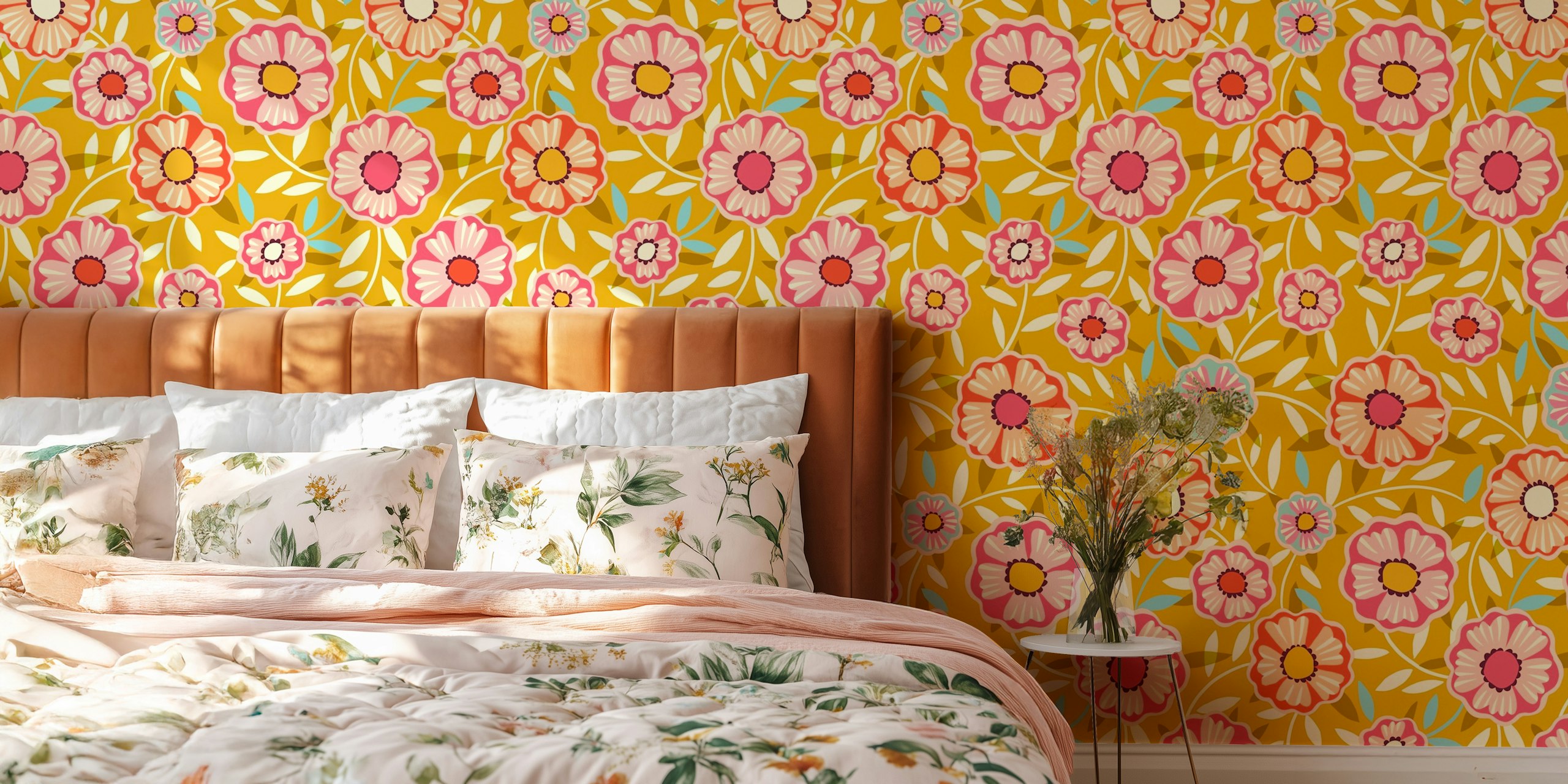 Ταπετσαρία Flower carpet gold σε ένα δωμάτιο