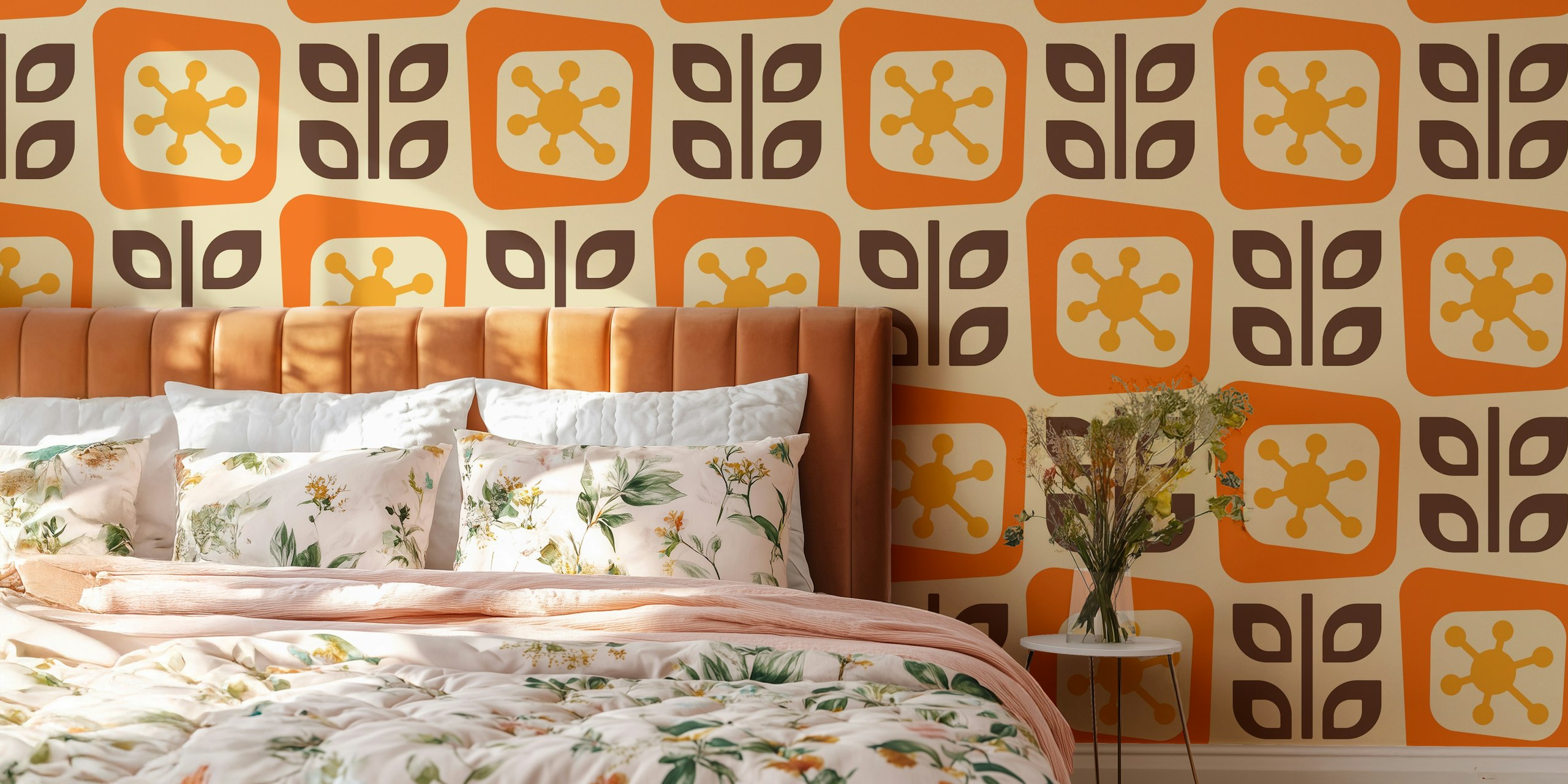 Organic Vintage Blocks in Orange Brown design de papel de parede