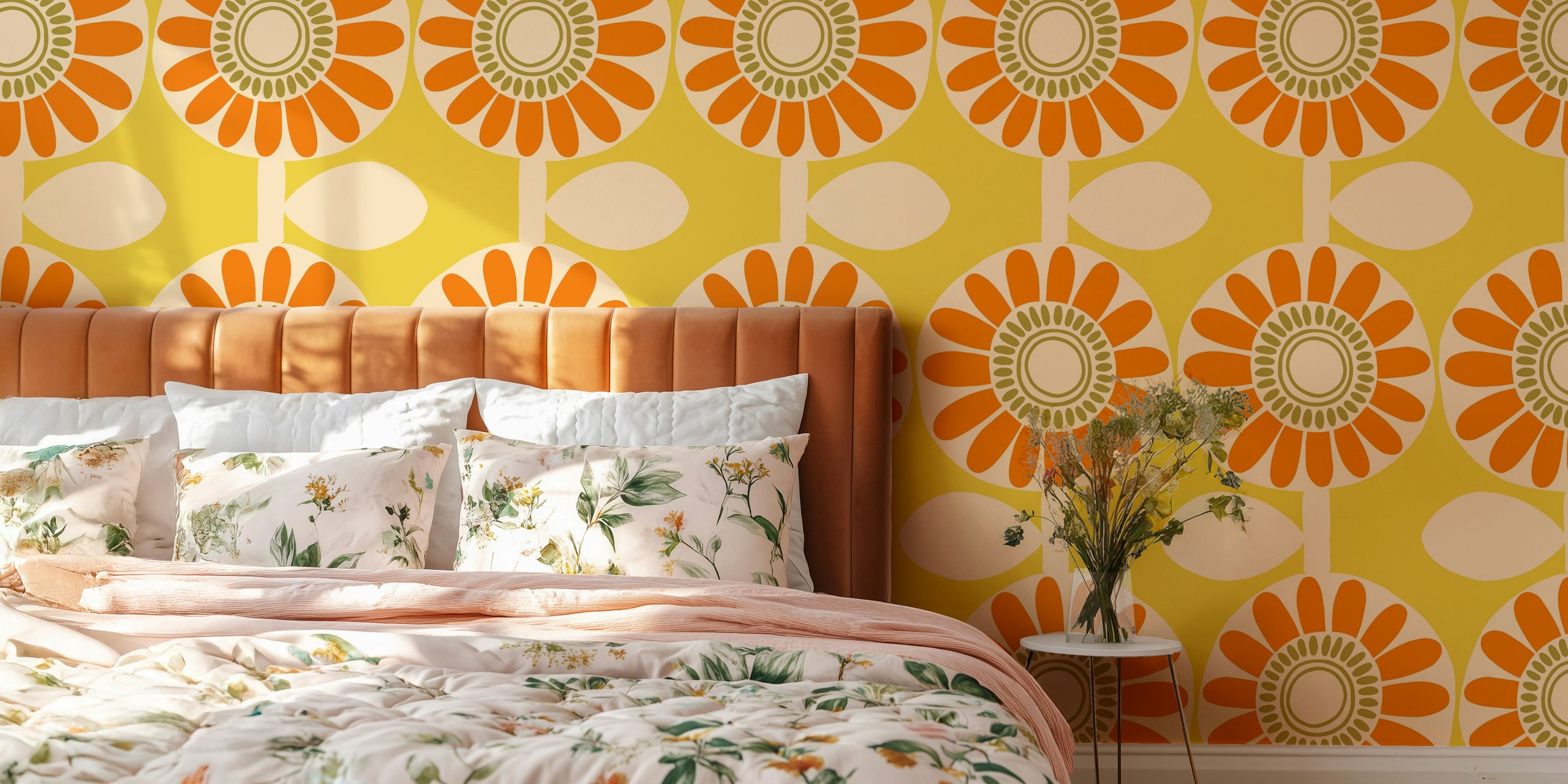 Retro Scandi Sunshine Floral wallpaper in room