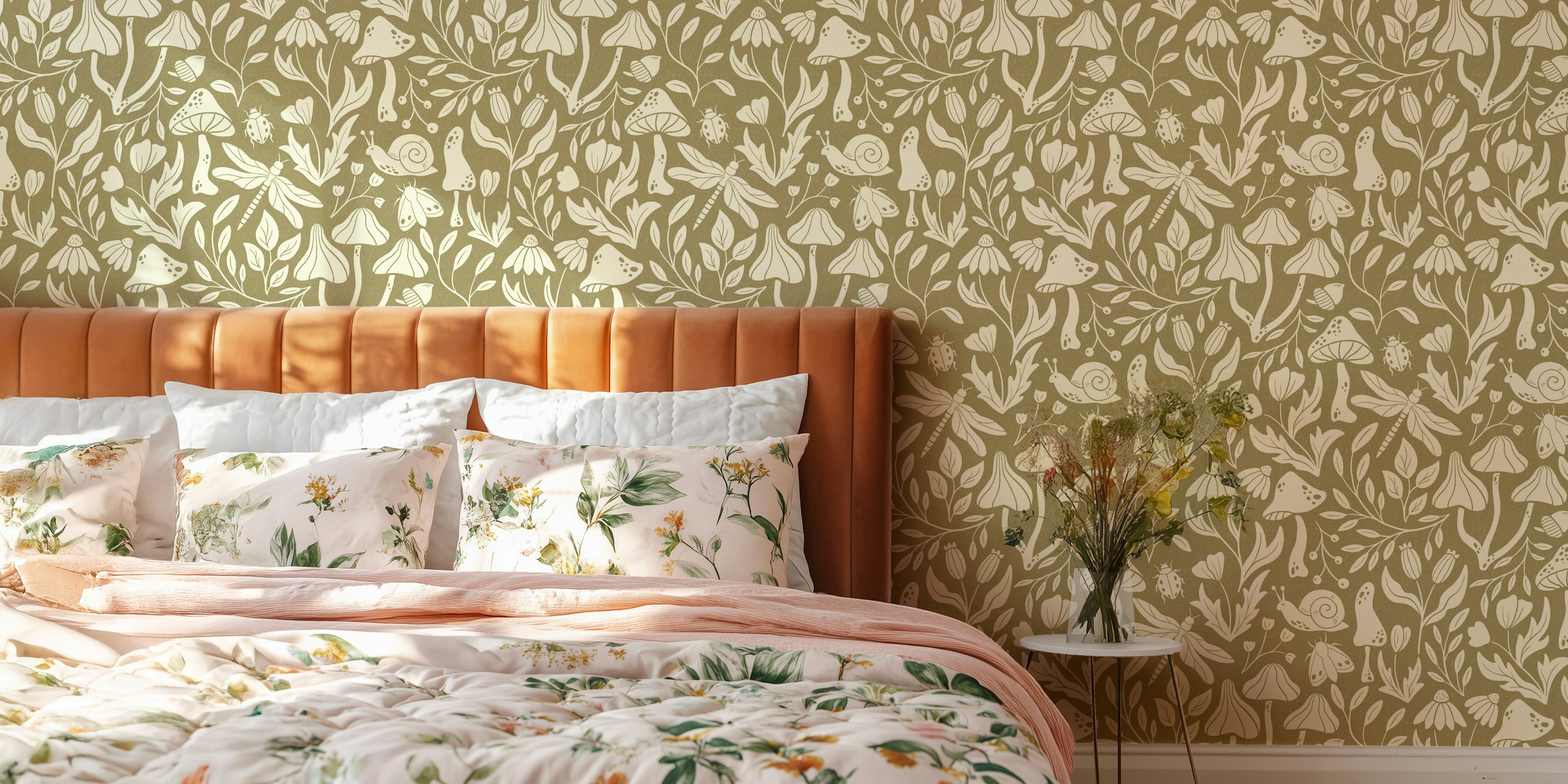 Forest Life in Olive Green wallpaper in a room