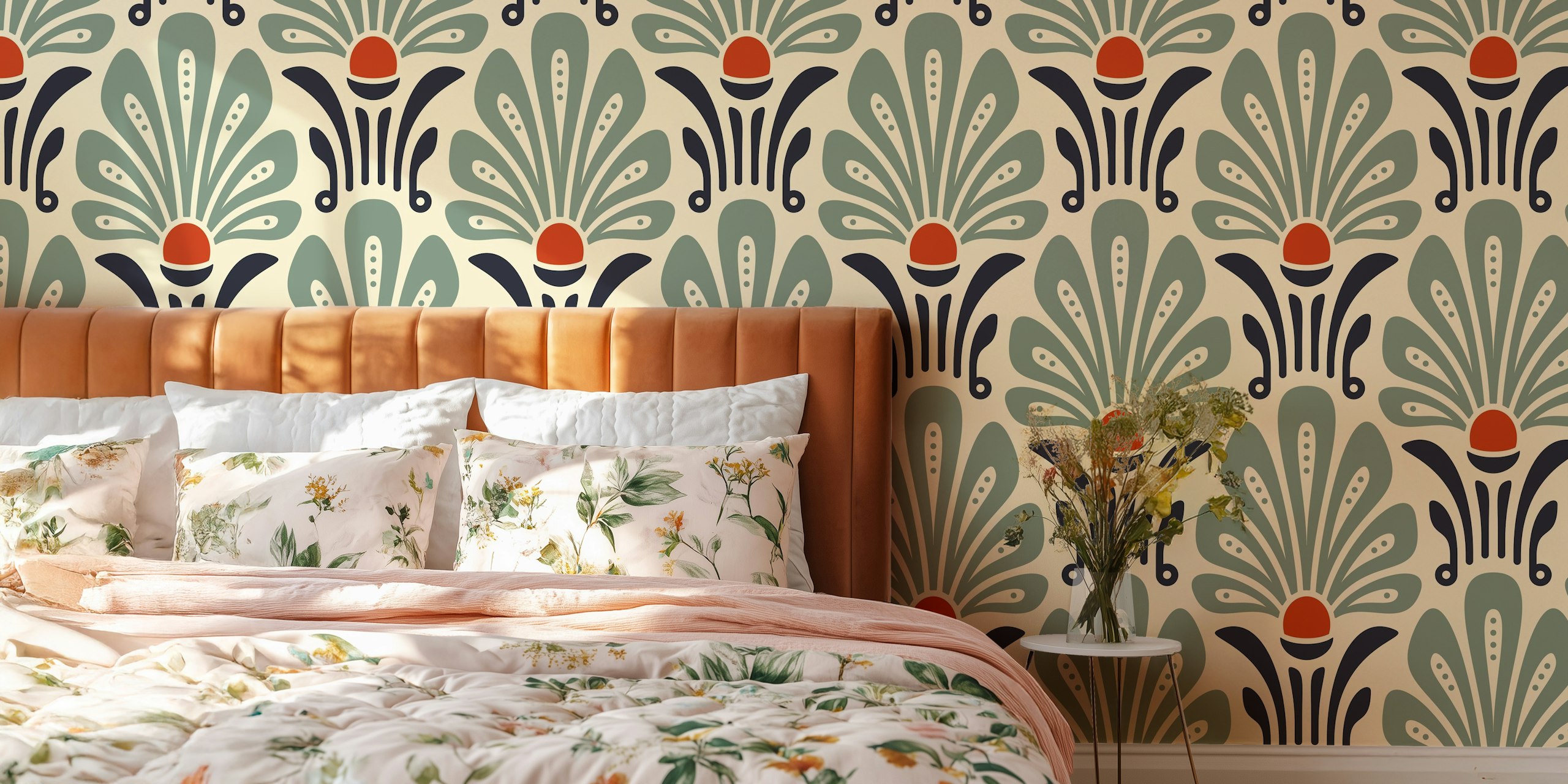 Elegant floral tapet i ett rum