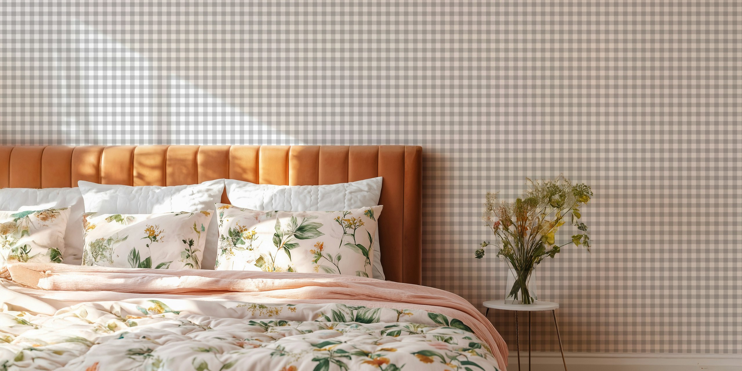 Classic gingham light grey tapet i ett rum
