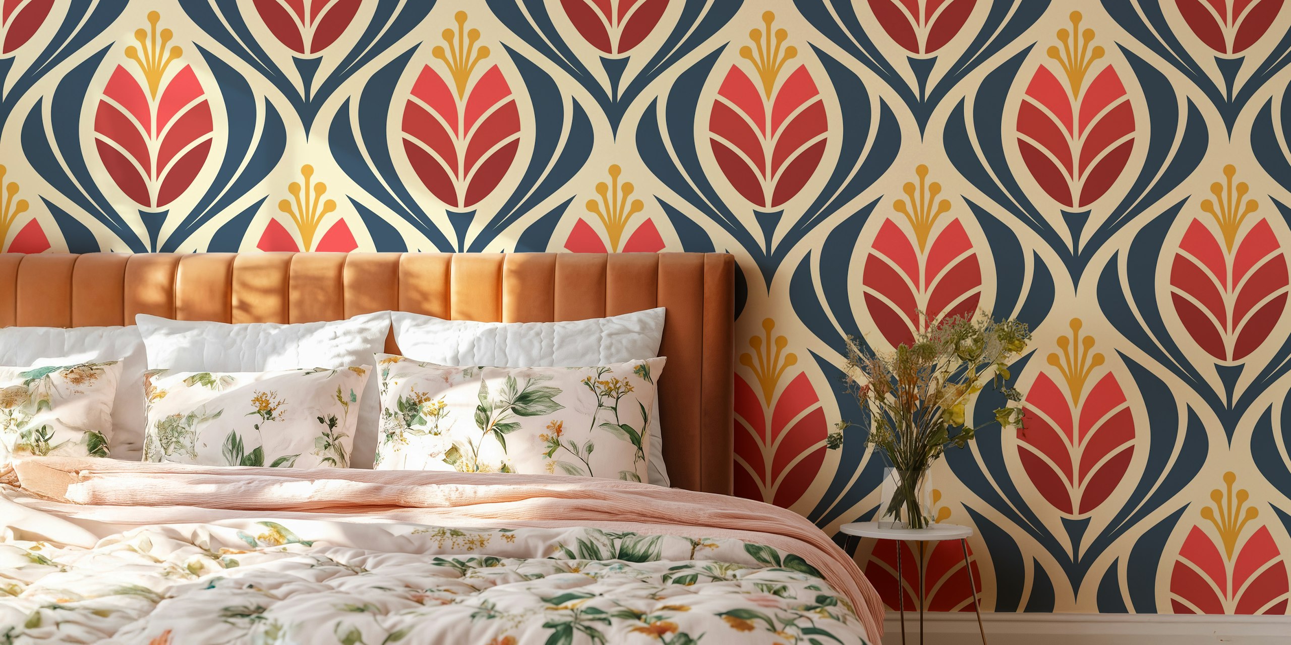 Bold Retro Tulip Blossoms in Red tapetdesign